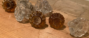 Lovely Lot of Reclaimed Victorian Art Glass Knobs / Handles / Pulls … Amber & Clear