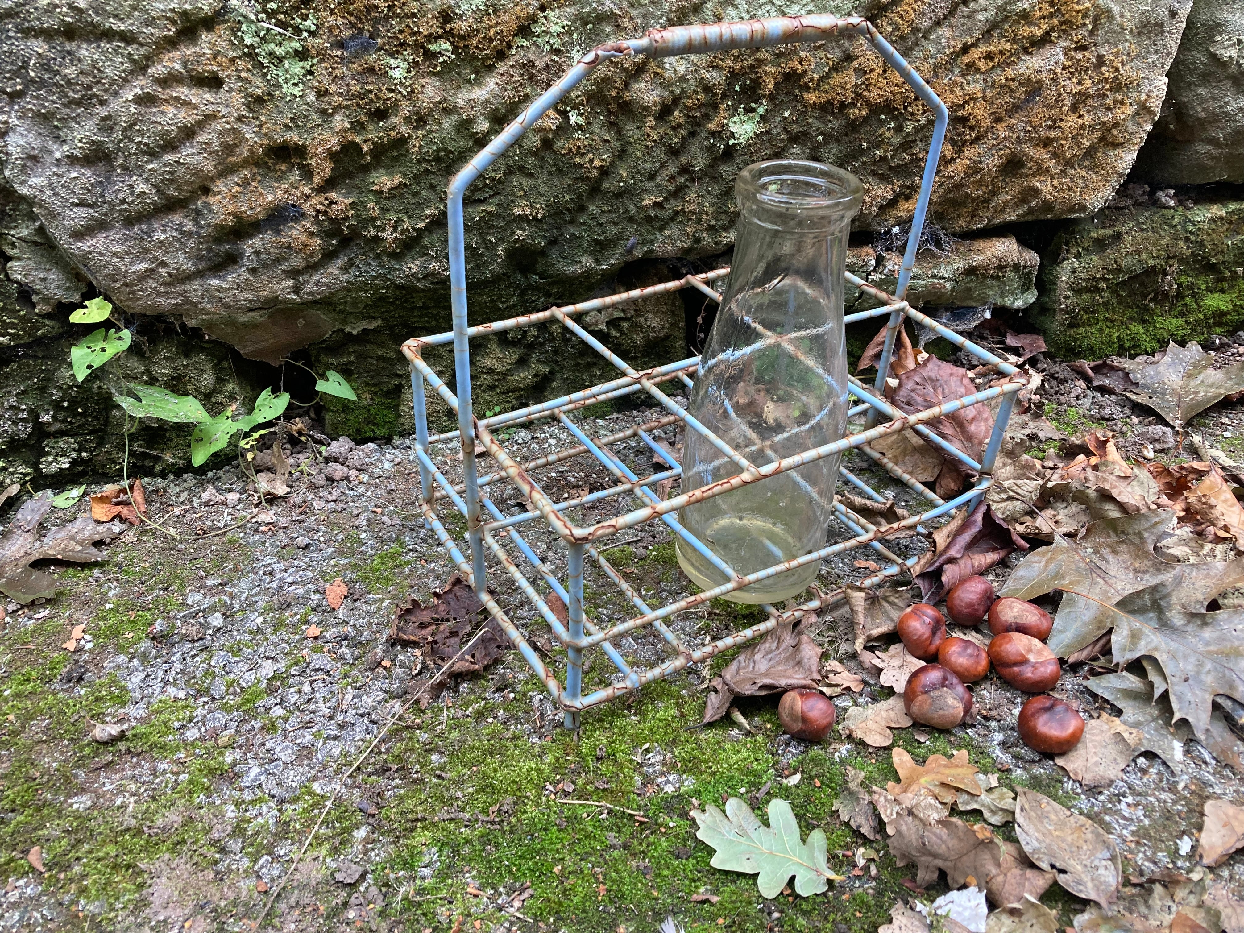Vintage Milk Bottle Holder Carrier Doorstep Rack Nostalgic Memories + Bottle