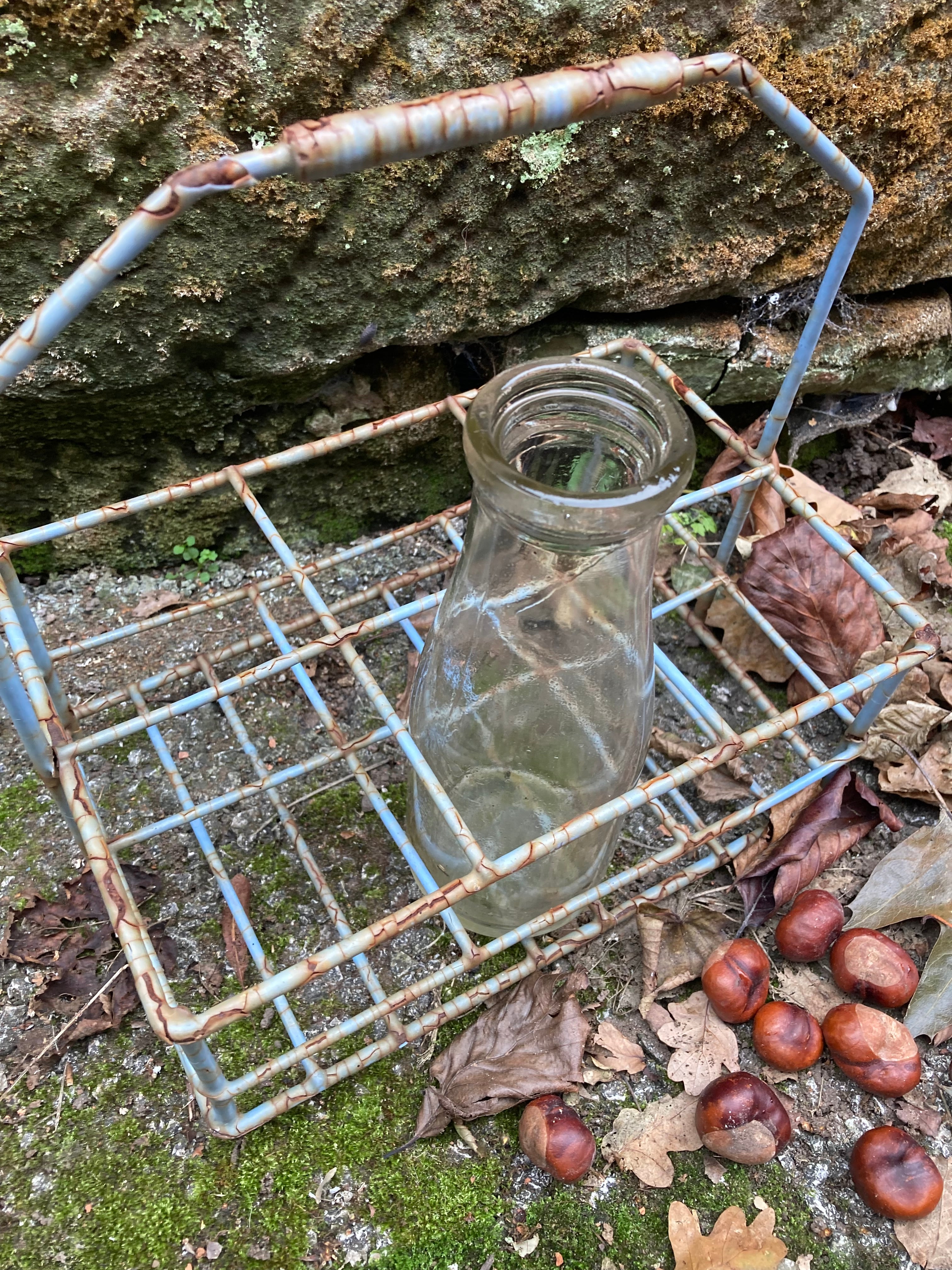 Vintage Milk Bottle Holder Carrier Doorstep Rack Nostalgic Memories + Bottle