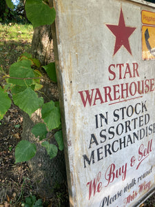 Reclaimed Large Wooden Antique Shop Sign Weathered & Worn Buy Sell Star Warehouse We Buy & Sell
