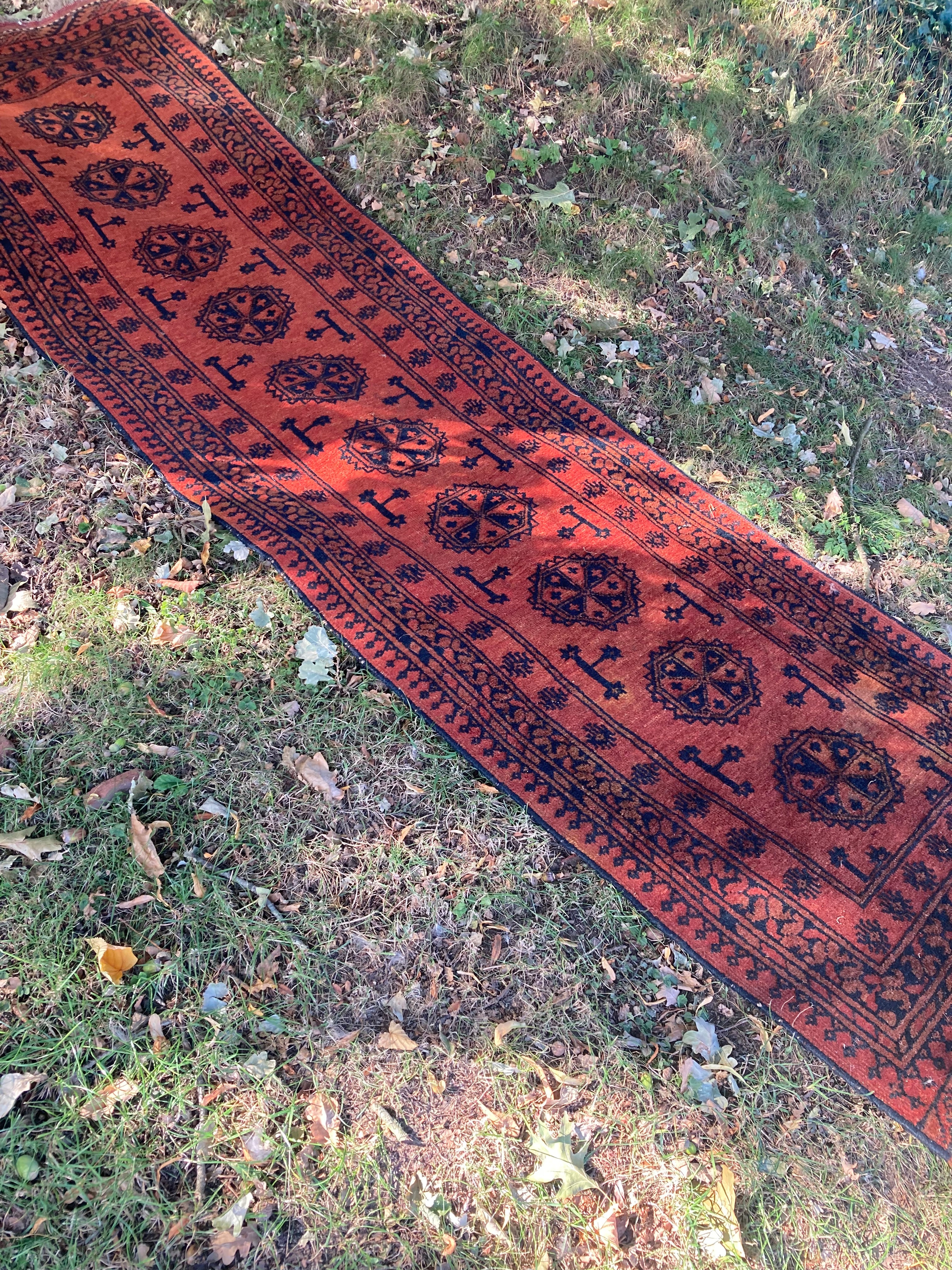 Rug Wool Runner Afghan Khal Mohammedi Hand Knotted Tribal Nomad Red & Black Long