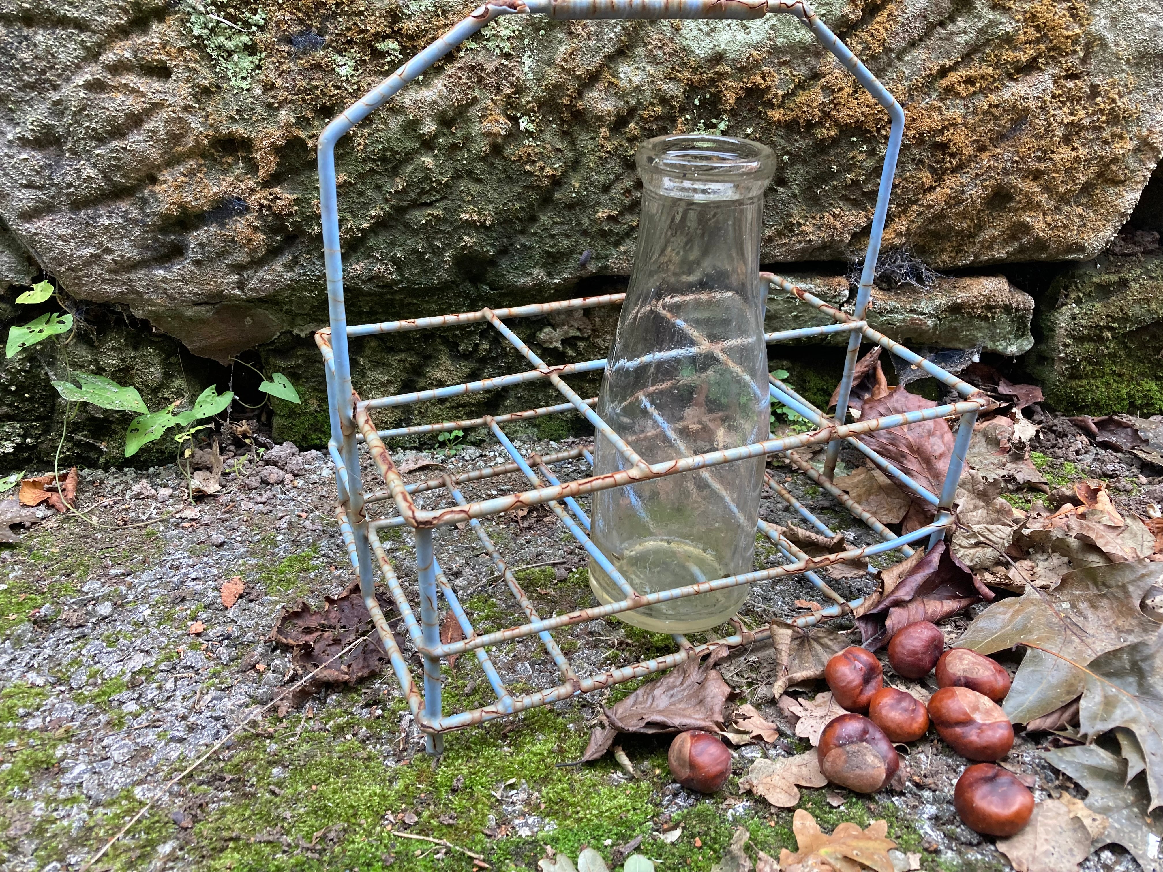 Vintage Milk Bottle Holder Carrier Doorstep Rack Nostalgic Memories + Bottle