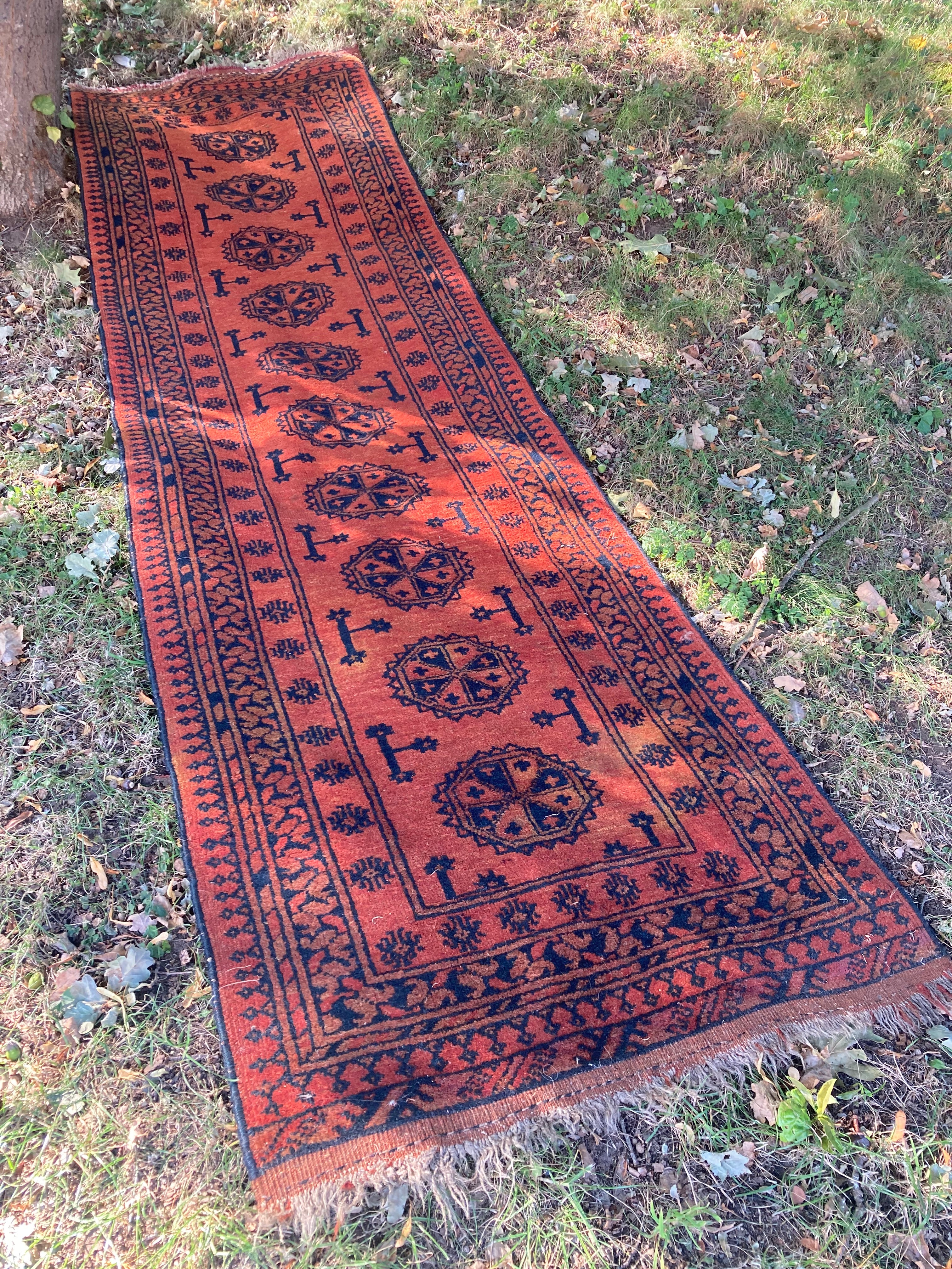 Rug Wool Runner Afghan Khal Mohammedi Hand Knotted Tribal Nomad Red & Black Long