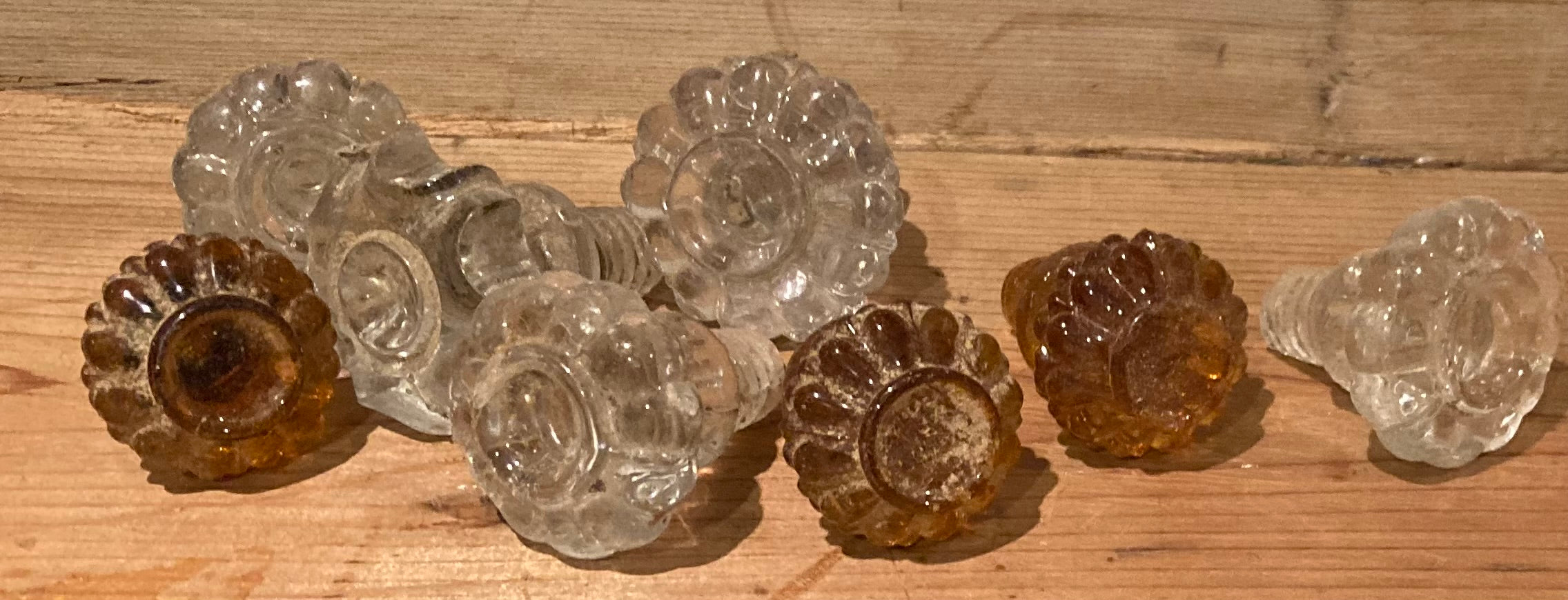 Lovely Lot of Reclaimed Victorian Art Glass Knobs / Handles / Pulls … Amber & Clear