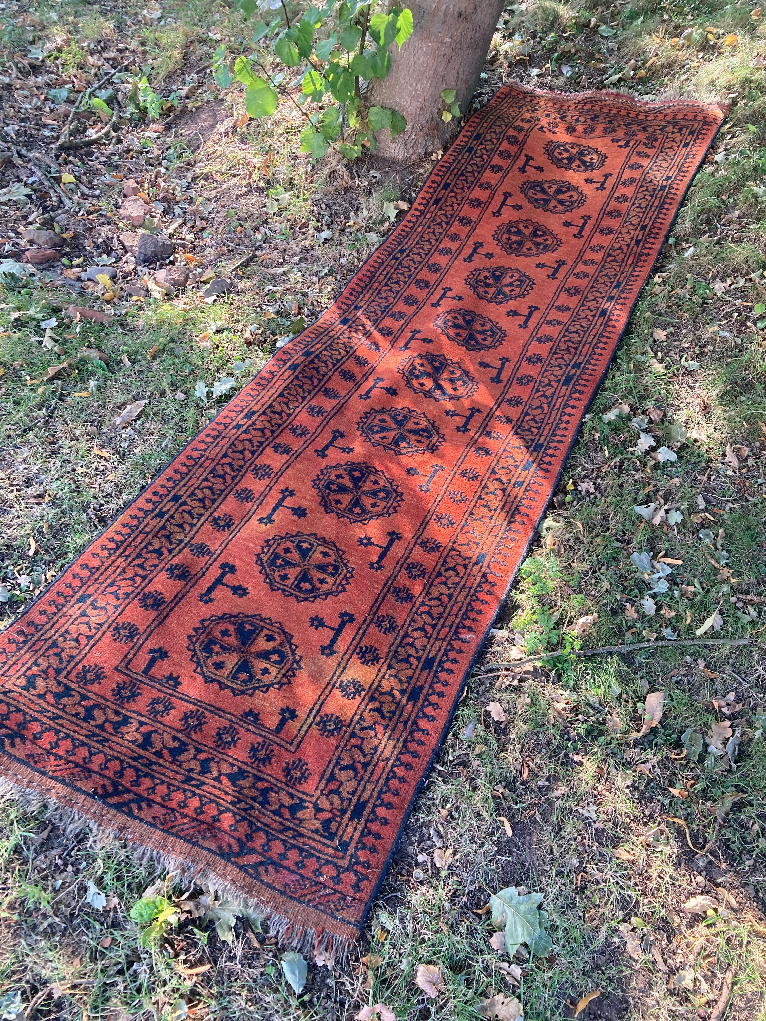 Rug Wool Runner Afghan Khal Mohammedi Hand Knotted Tribal Nomad Red & Black Long