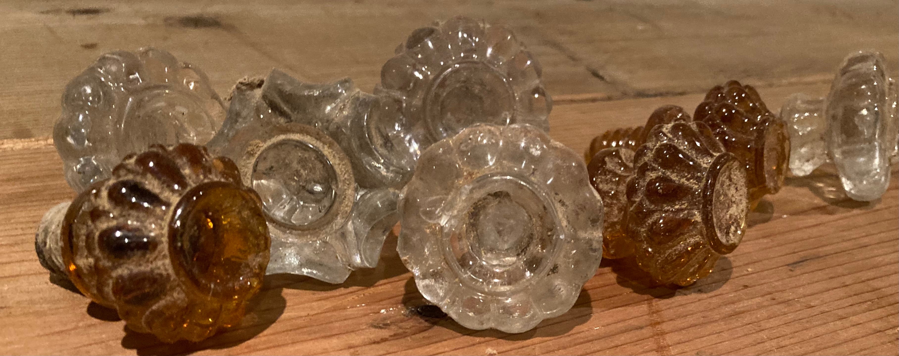 Lovely Lot of Reclaimed Victorian Art Glass Knobs / Handles / Pulls … Amber & Clear