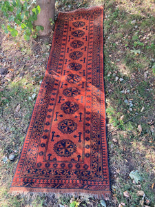 Rug Wool Runner Afghan Khal Mohammedi Hand Knotted Tribal Nomad Red & Black Long
