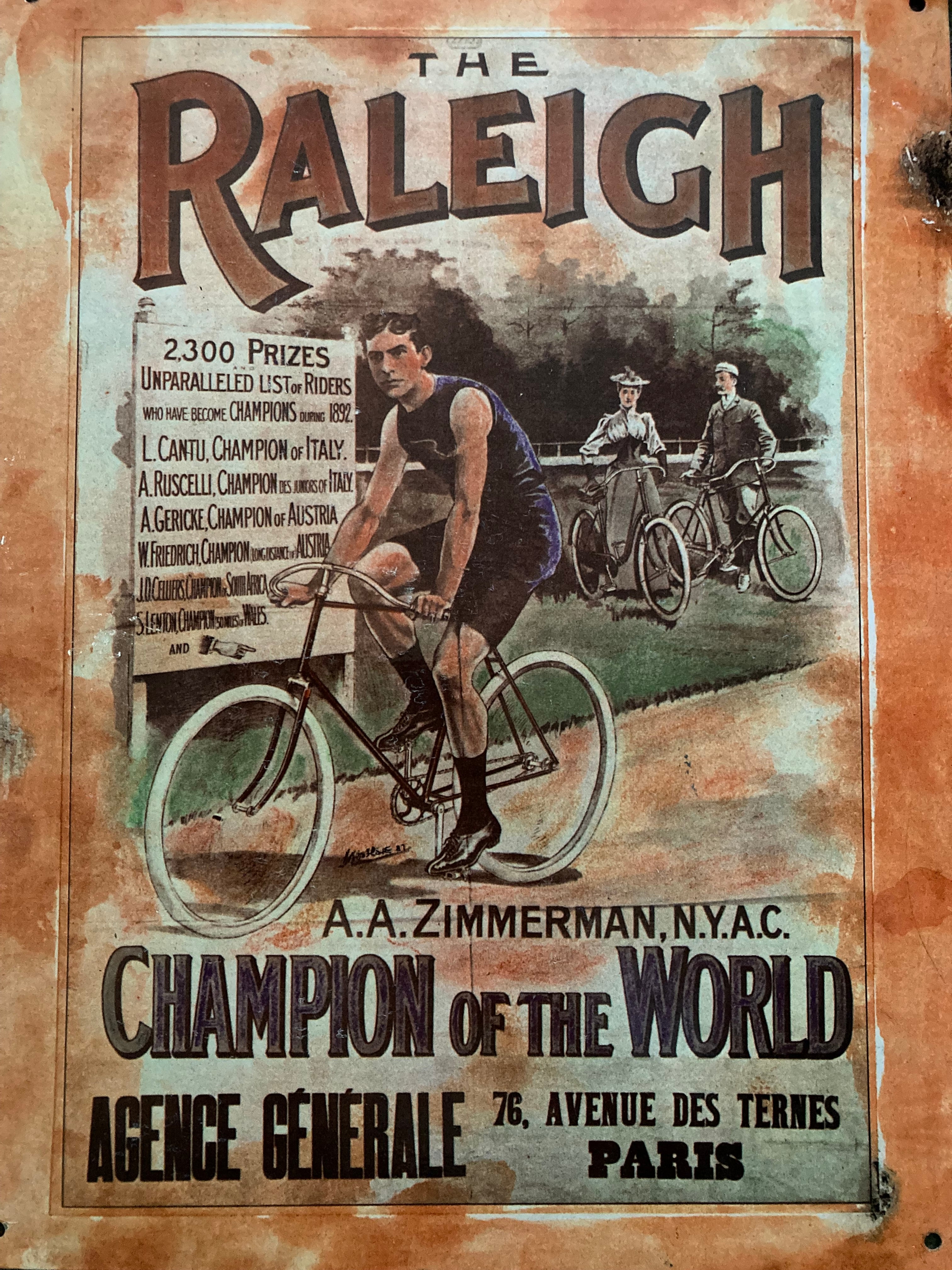 Retro Repro Raleigh Cycling Champion Wall Tin Sign Shed Garage Man Cave