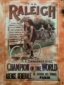 Retro Repro Raleigh Cycling Champion Wall Tin Sign Shed Garage Man Cave