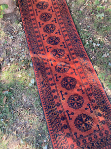 Rug Wool Runner Afghan Khal Mohammedi Hand Knotted Tribal Nomad Red & Black Long