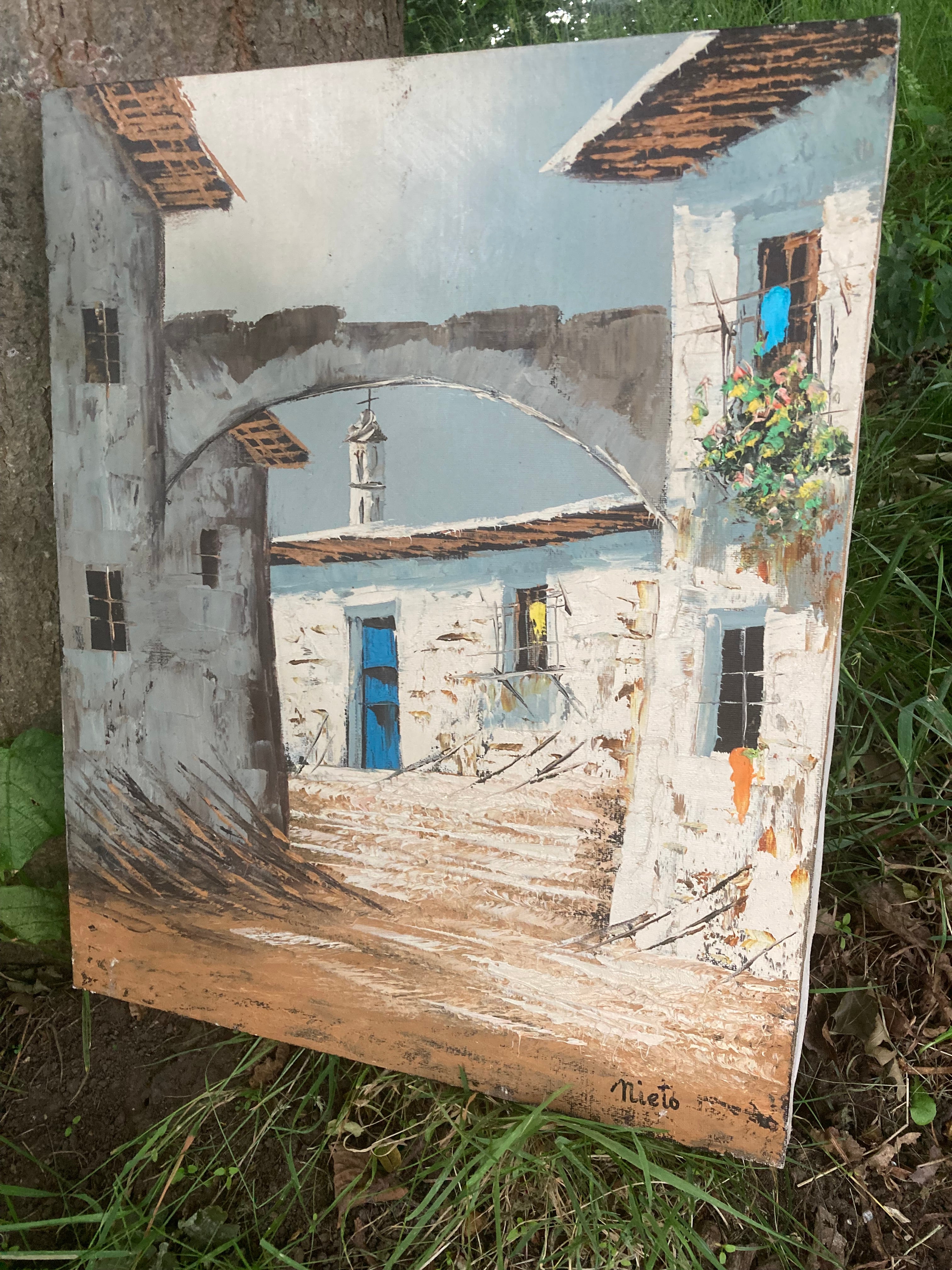 Oil On Canvas Painting - Mediterranean, Signed by The Artist “nieto”