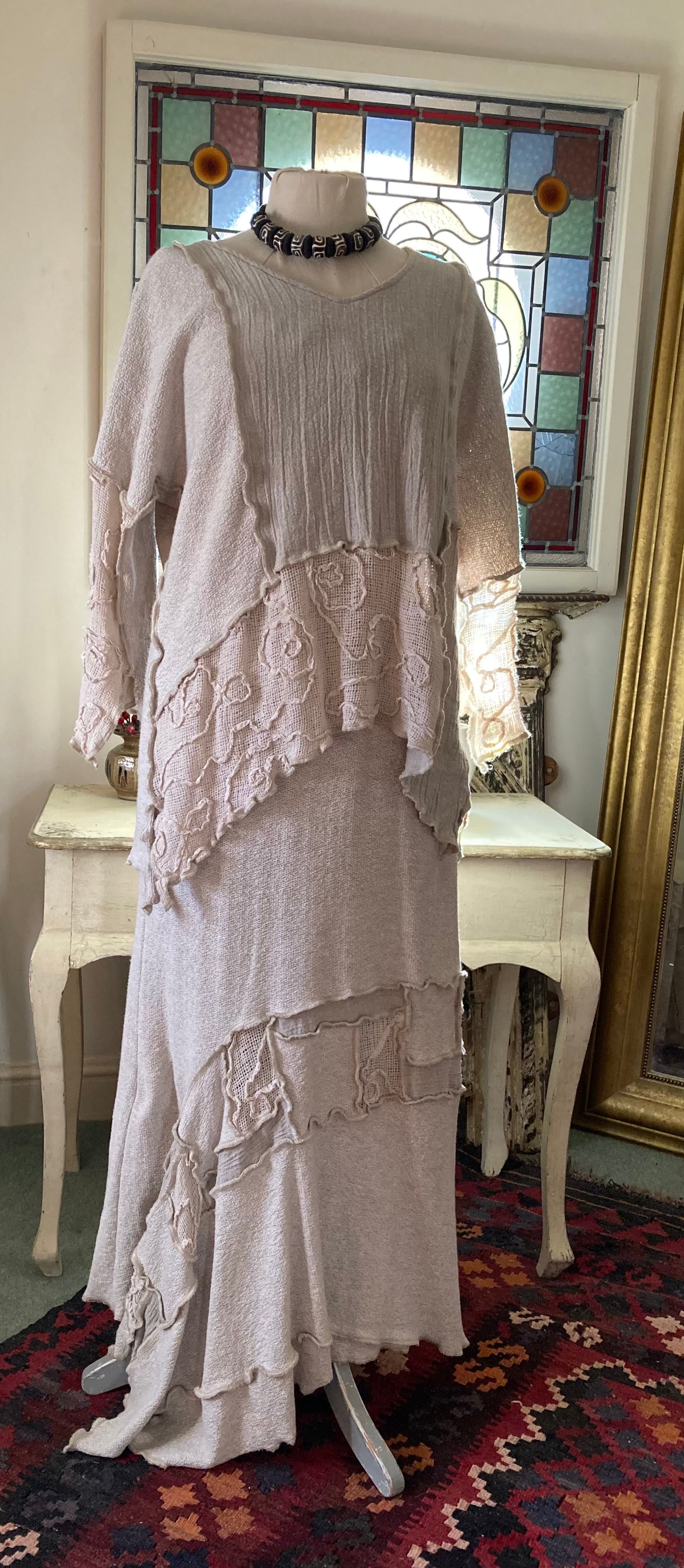 Peruzzi Cream Knitted Unique 2 Piece Suit Skirt & Top