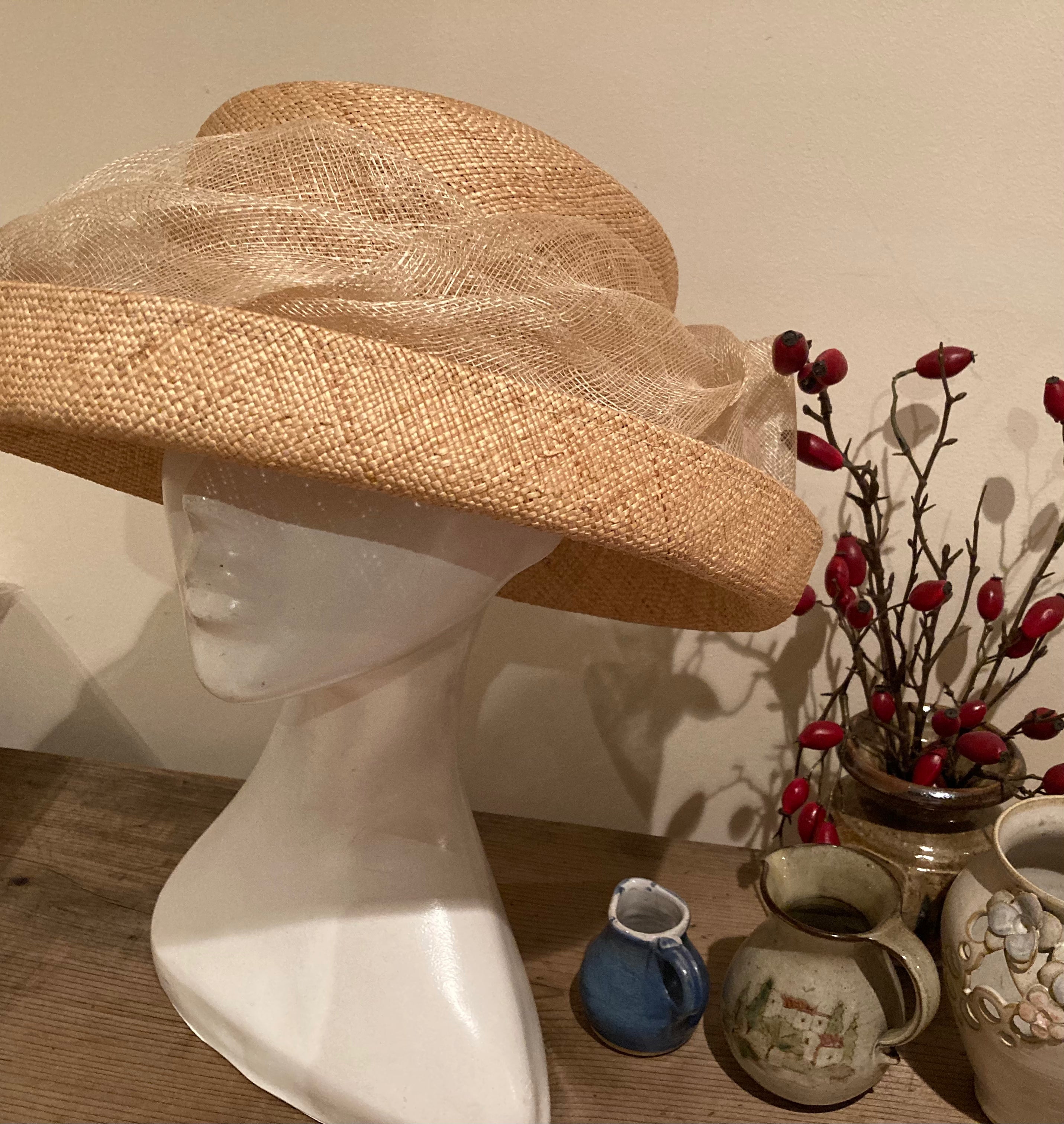 Winter Wedding Hat Special Occasion Neutral Straw Country Chic from