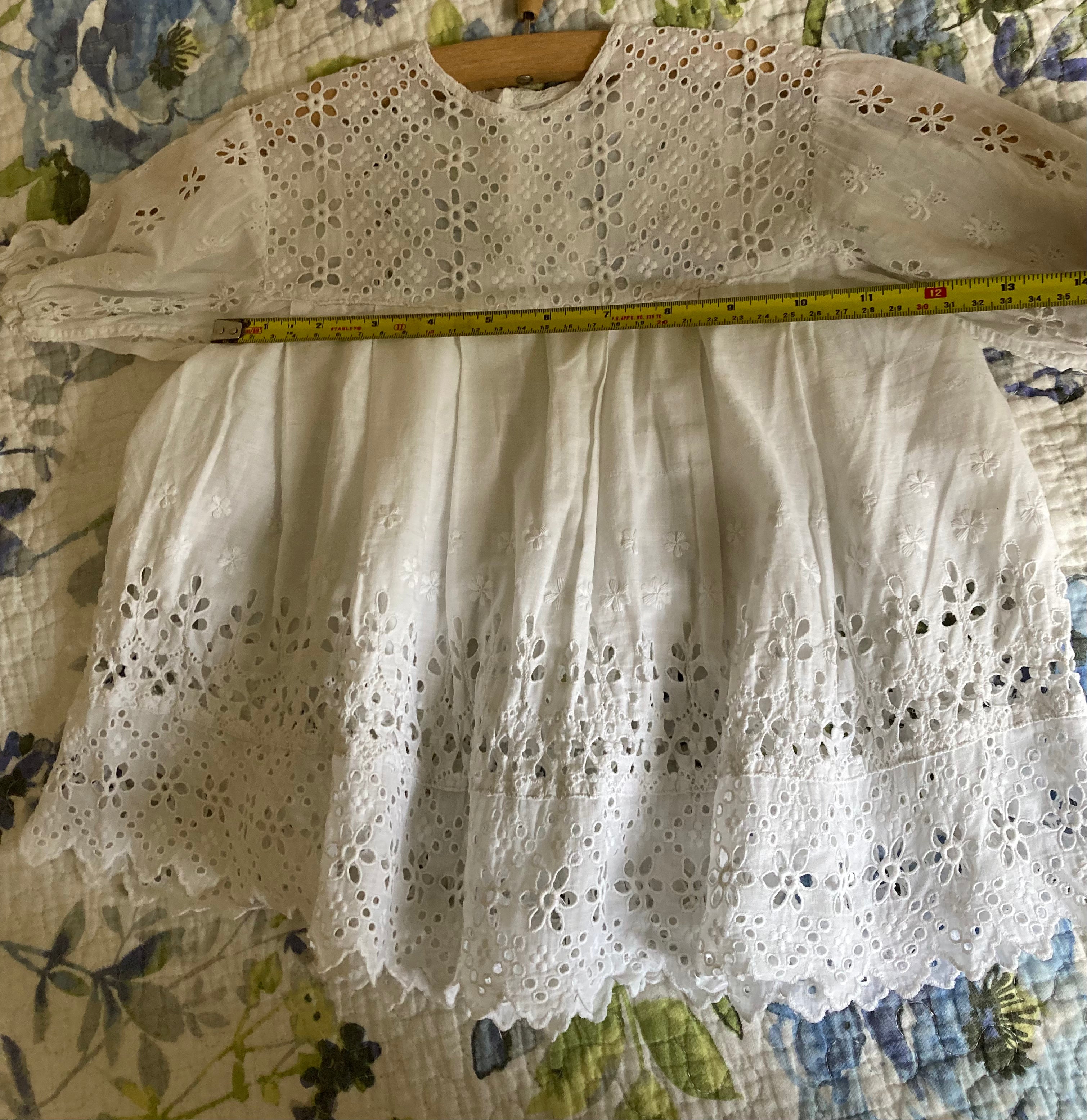 Vintage / Antique Babies / Dolls Dress Broderie Anglaise White Cotton