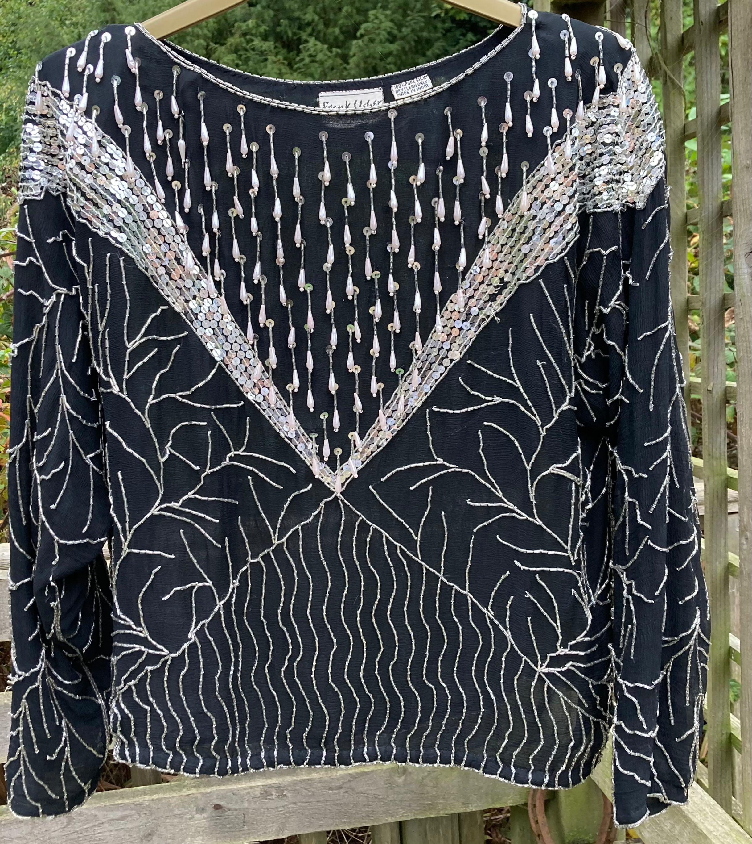 Vintage Frank Usher Designs Pure Silk Sequinned Tunic Evening Top Size 12-14