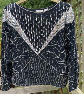 Vintage Frank Usher Designs Pure Silk Sequinned Tunic Evening Top Size 12-14