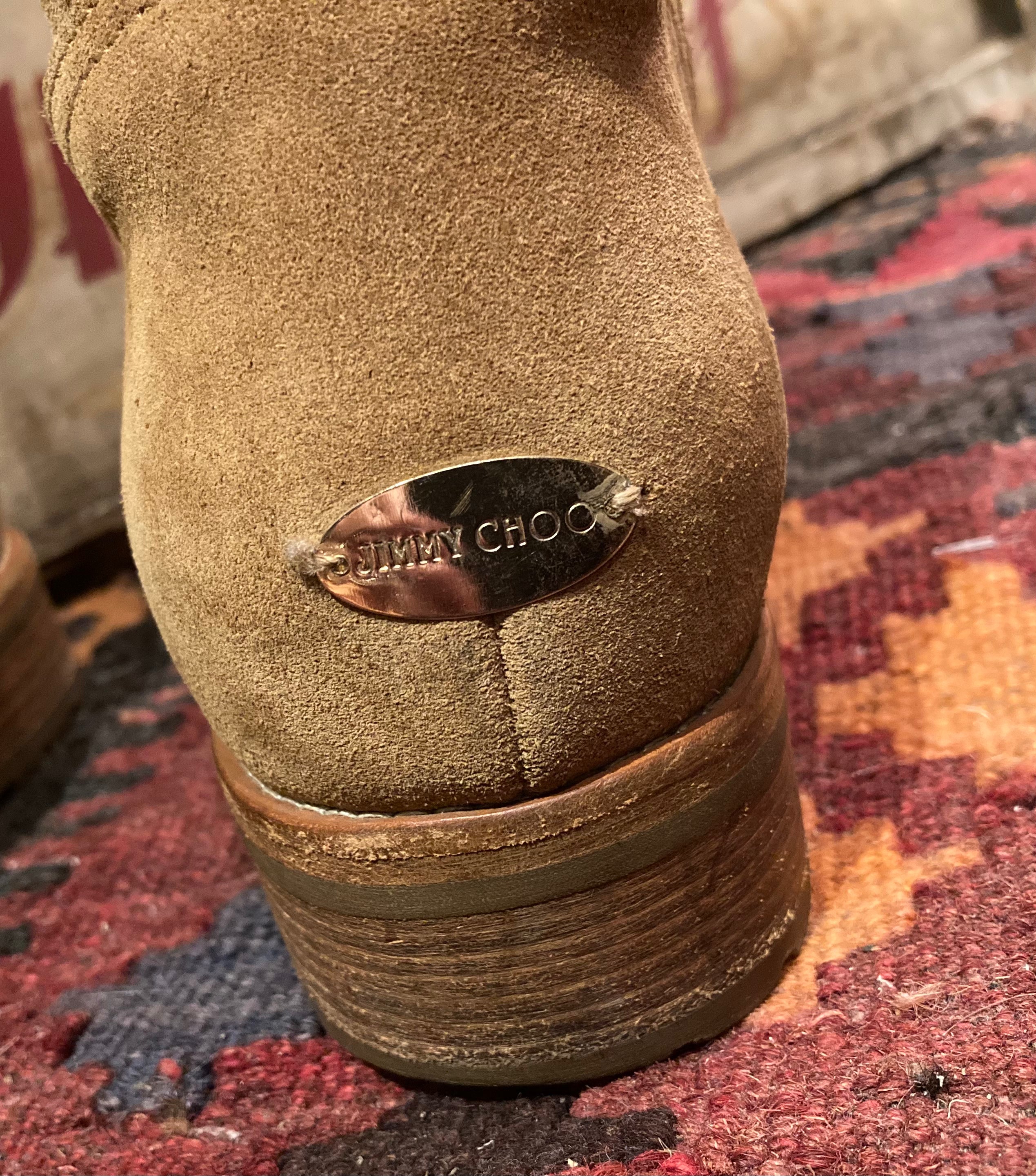 Vintage Jimmy Choo Boots Knee High Suede Distressed Boho Styling