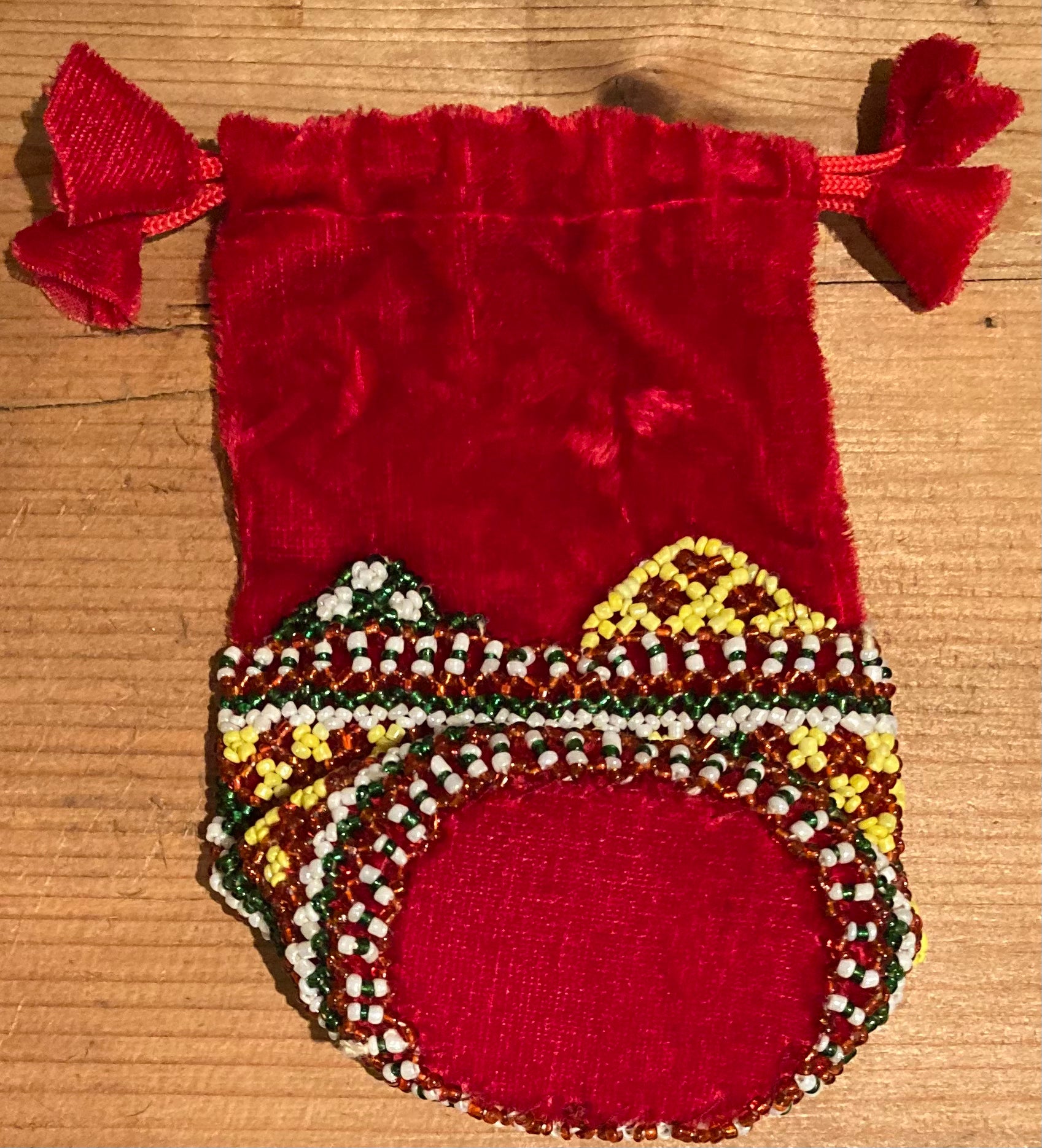 Decorative Small Boho Velvet Hand Beaded Vintage Drawstring Embroidered Seed Bead Coin Purse / Treasure Gift Bag