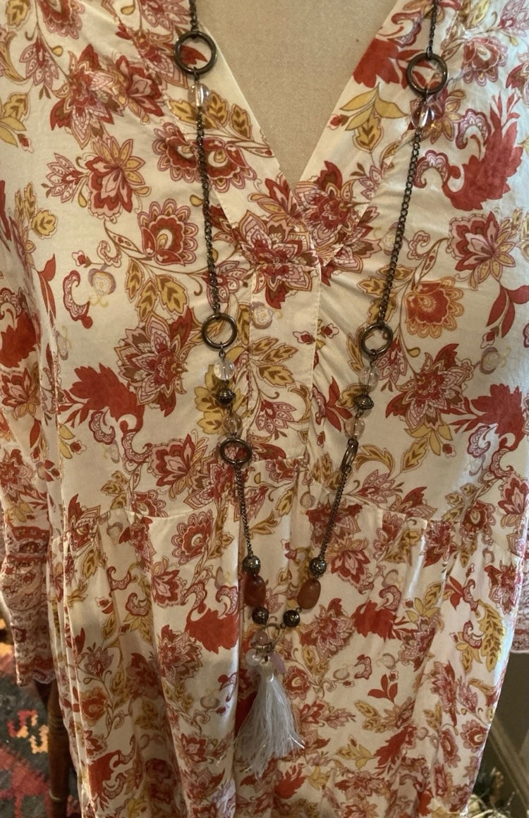 Boho Chic Flower Print 1970’s Bohemian Style Floaty Dress