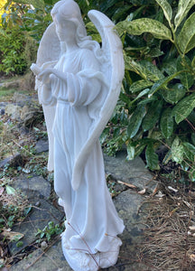 Simple, Elegant “Angel of Peace” Garden Statue with Dove .. Composite Marble Memorable Decoration