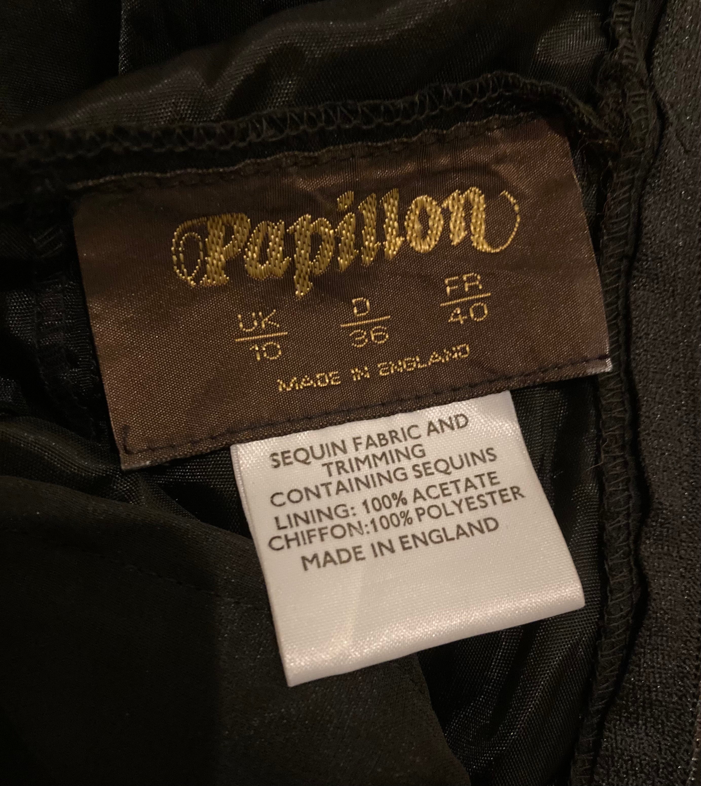 Stunning Black Chiffon Sequinned Long Cocktail Party Evening Dress Vintage 1960’s by Papillon