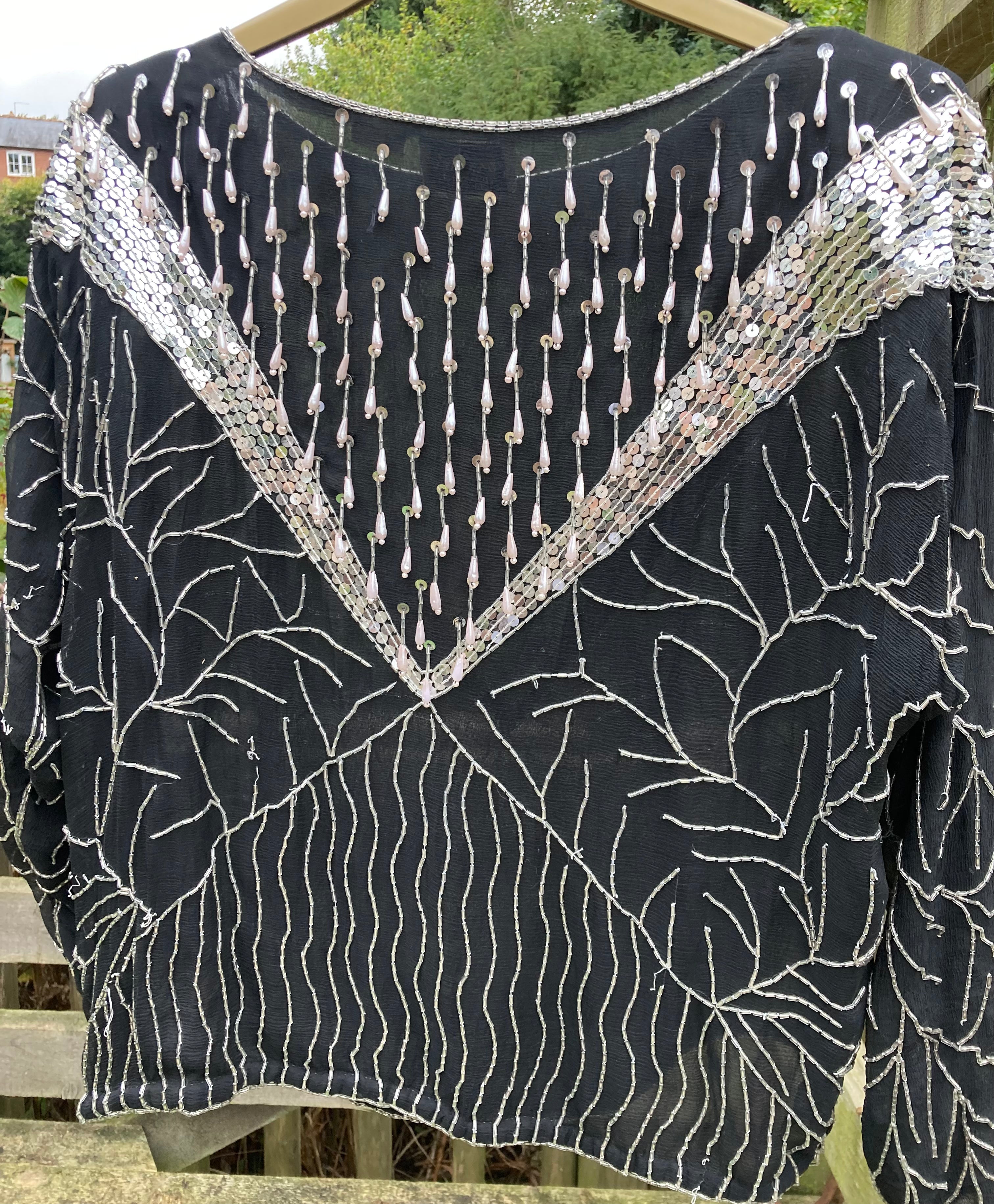 Vintage Frank Usher Designs Pure Silk Sequinned Tunic Evening Top Size 12-14