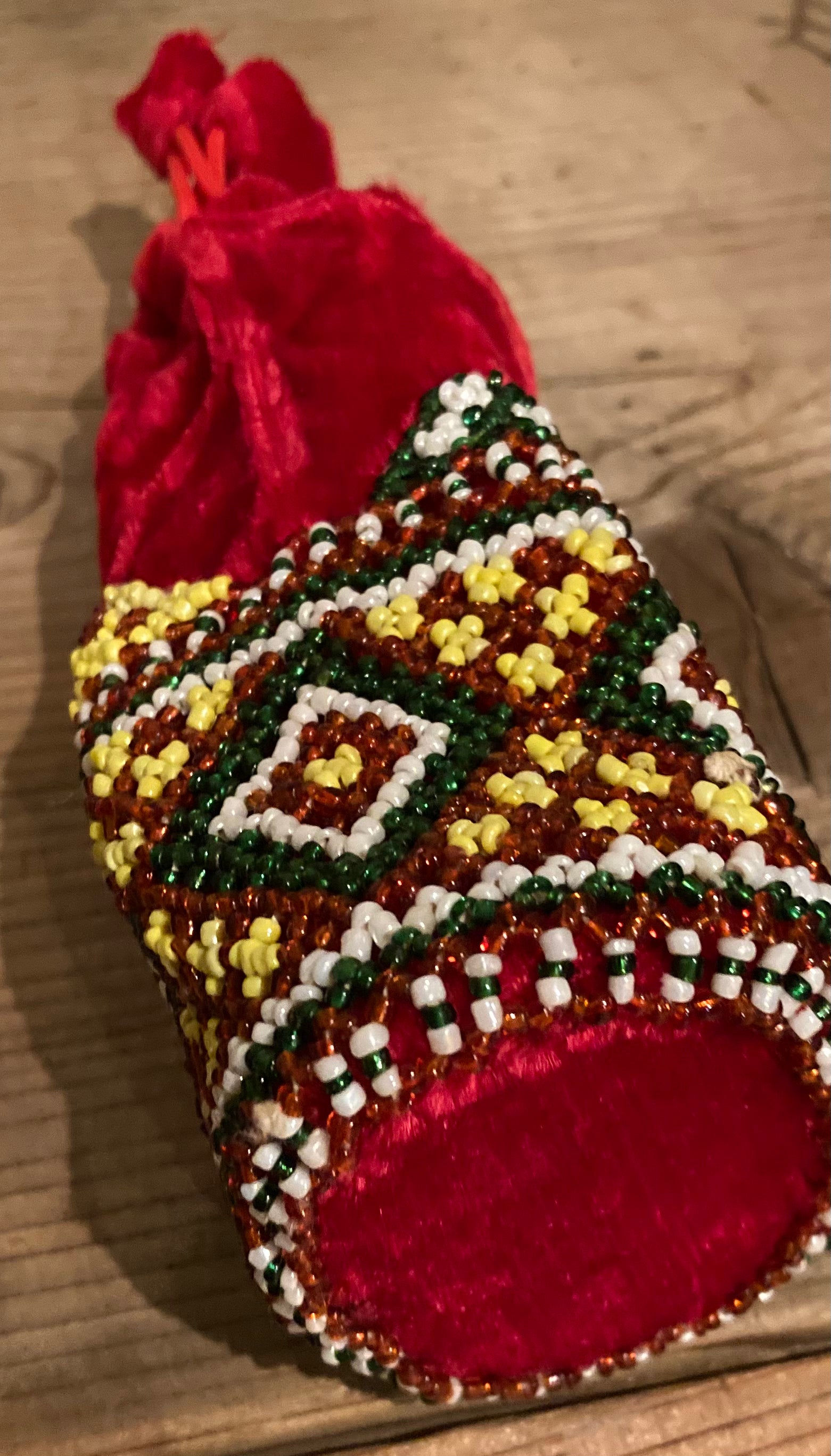 Decorative Small Boho Velvet Hand Beaded Vintage Drawstring Embroidered Seed Bead Coin Purse / Treasure Gift Bag