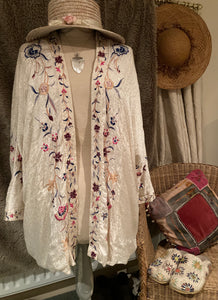 Monsoon Cream Embroidered Flowers Boho Jacket Kimino Magnolia Pearl Country Chic Cheshire