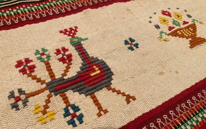Folk Art Small Peacock Hand Woven Kilim Rug Wool & Silk circa 50yrs of age ..