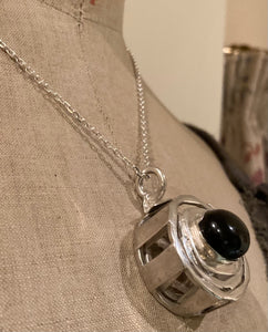 Unique Artisan Sterling Silver Black Onyx Crystal Stone Spiritual Strength Pendant / Chain Necklace