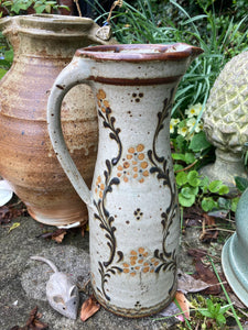 Studio Art Pottery Jug John Calver Rustic Colours, Flowers & Foliage (Middle Jug)