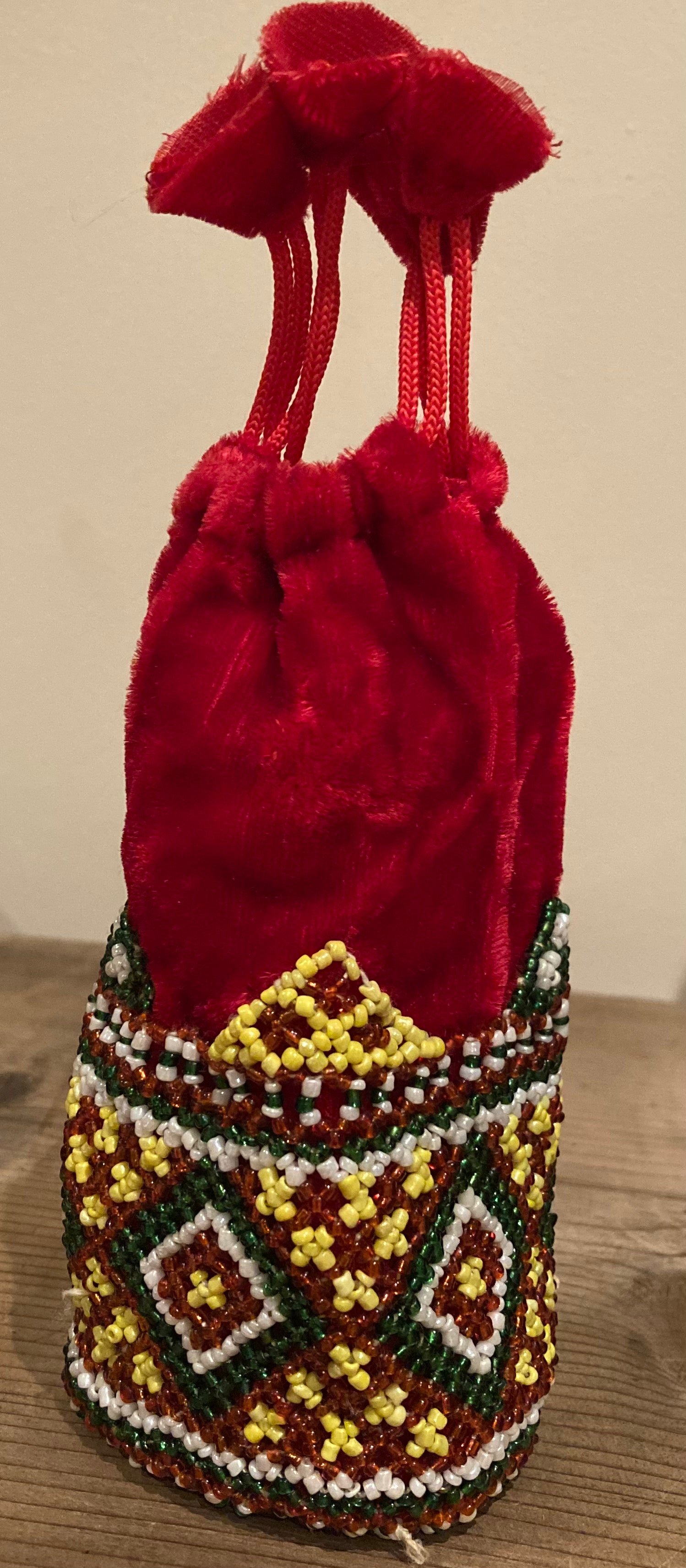 Decorative Small Boho Velvet Hand Beaded Vintage Drawstring Embroidered Seed Bead Coin Purse / Treasure Gift Bag