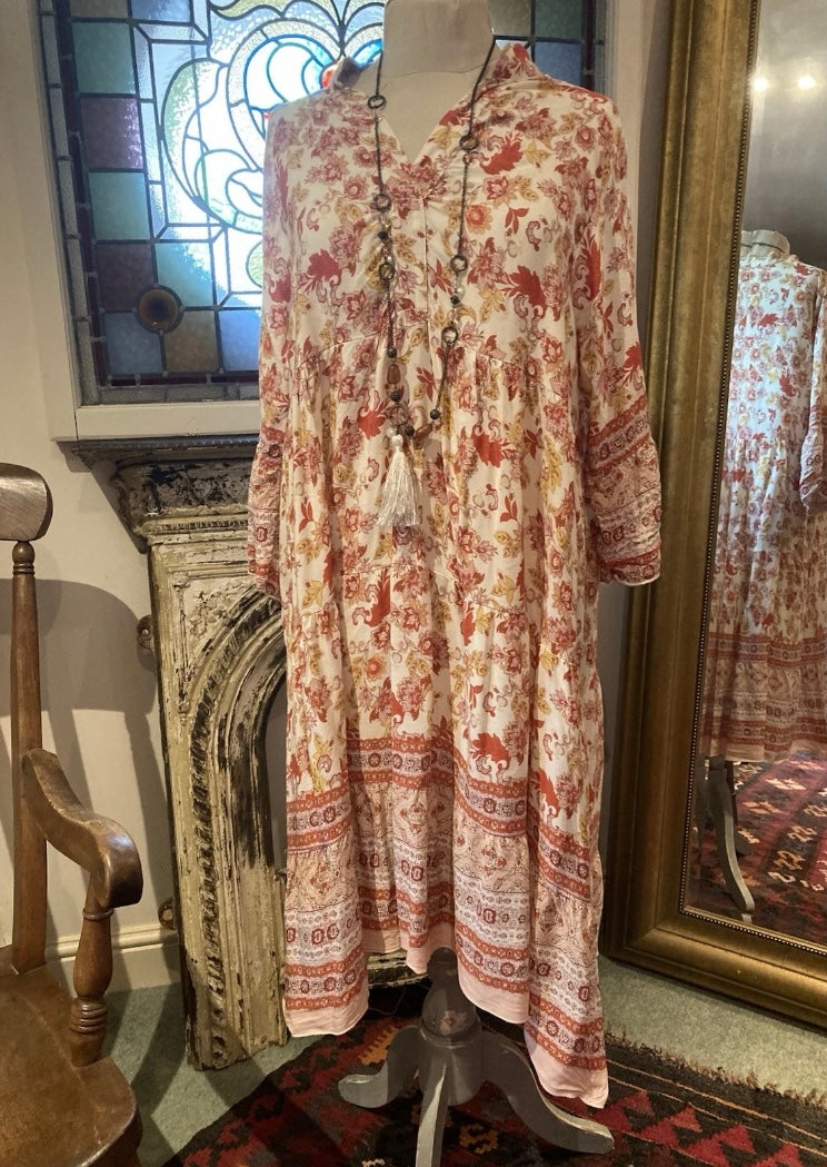 Boho Chic Flower Print 1970’s Bohemian Style Floaty Dress