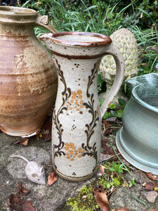 Studio Art Pottery Jug John Calver Rustic Colours, Flowers & Foliage (Middle Jug)
