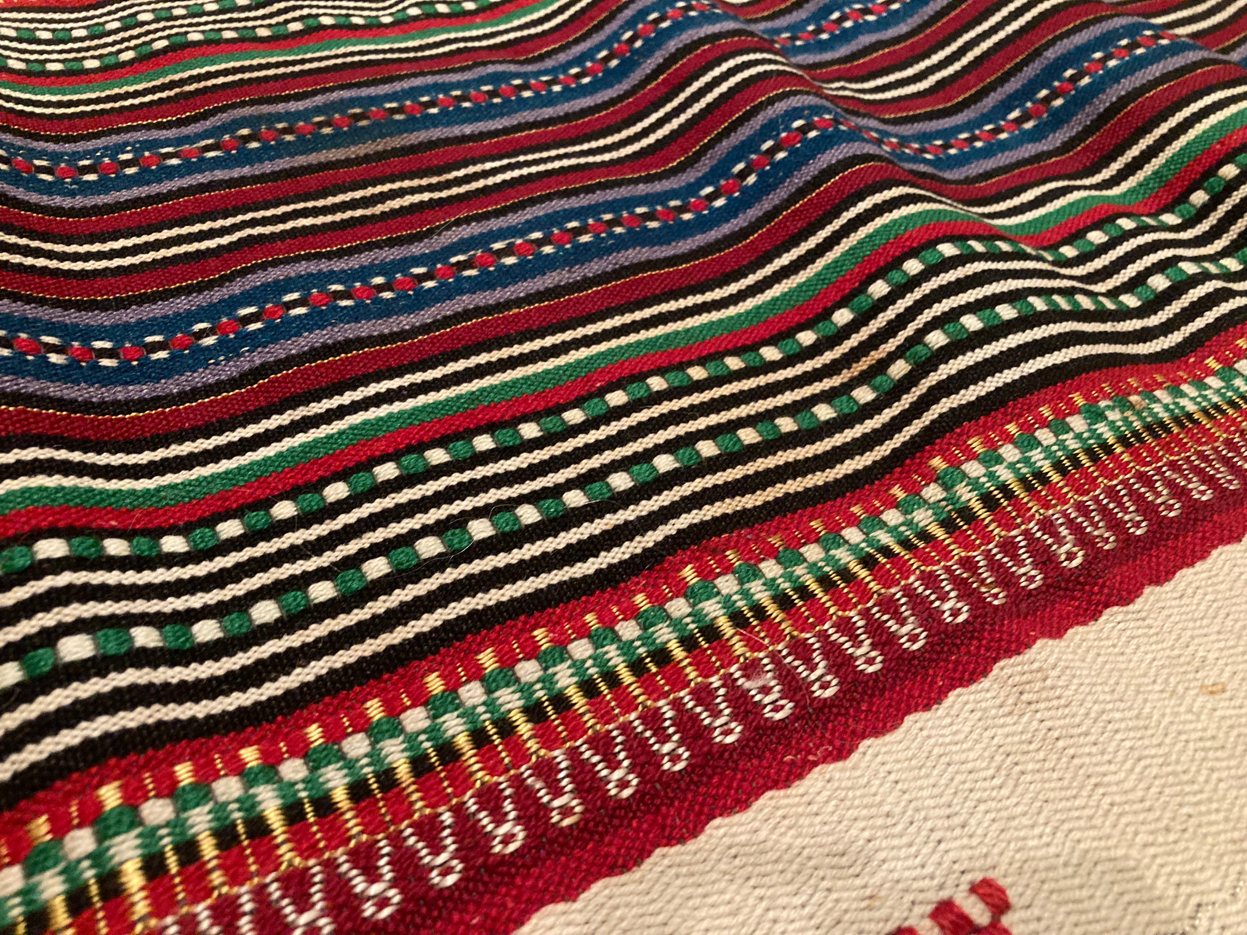 Folk Art Small Peacock Hand Woven Kilim Rug Wool & Silk circa 50yrs of age ..