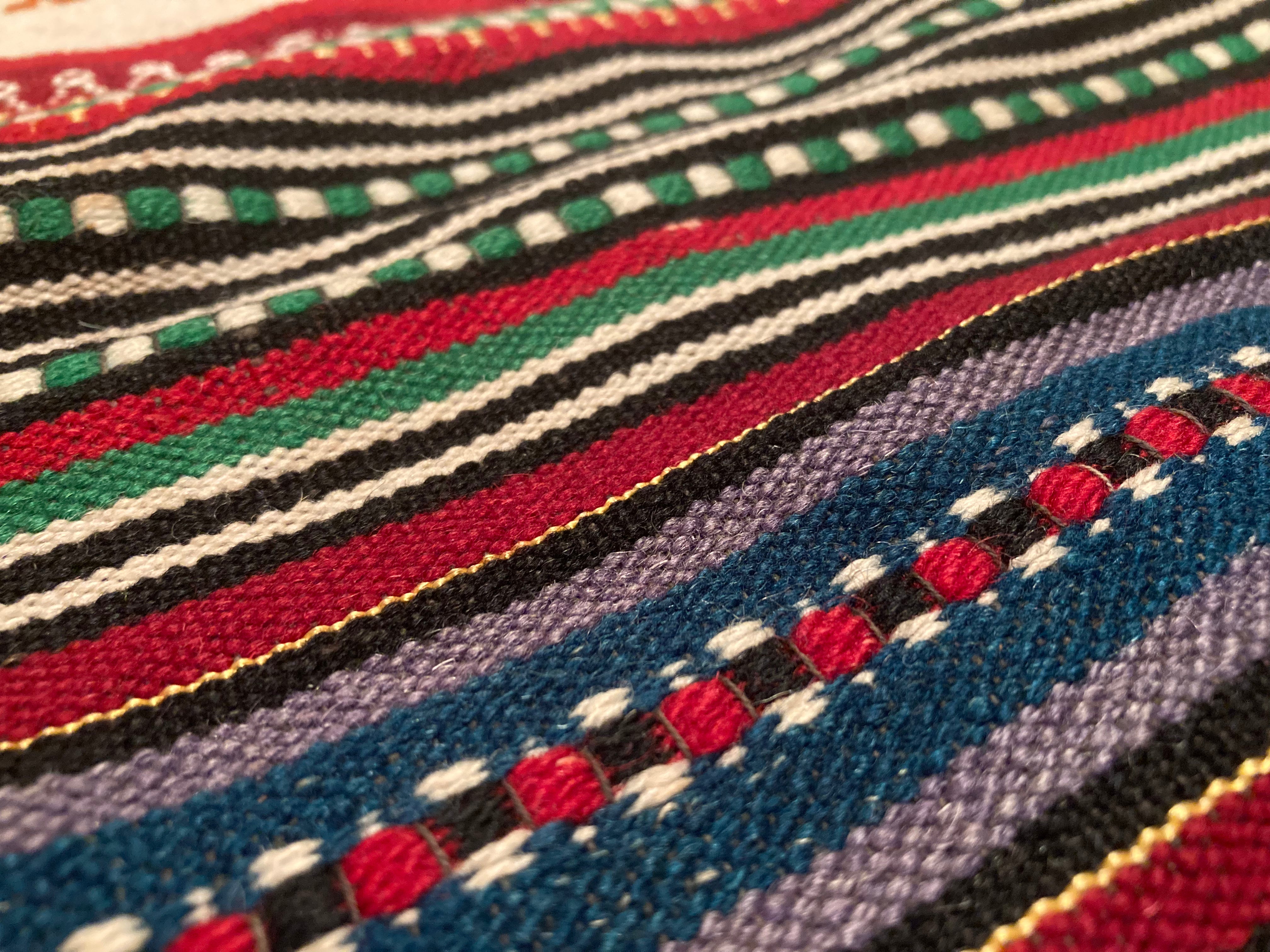 Folk Art Small Peacock Hand Woven Kilim Rug Wool & Silk circa 50yrs of age ..