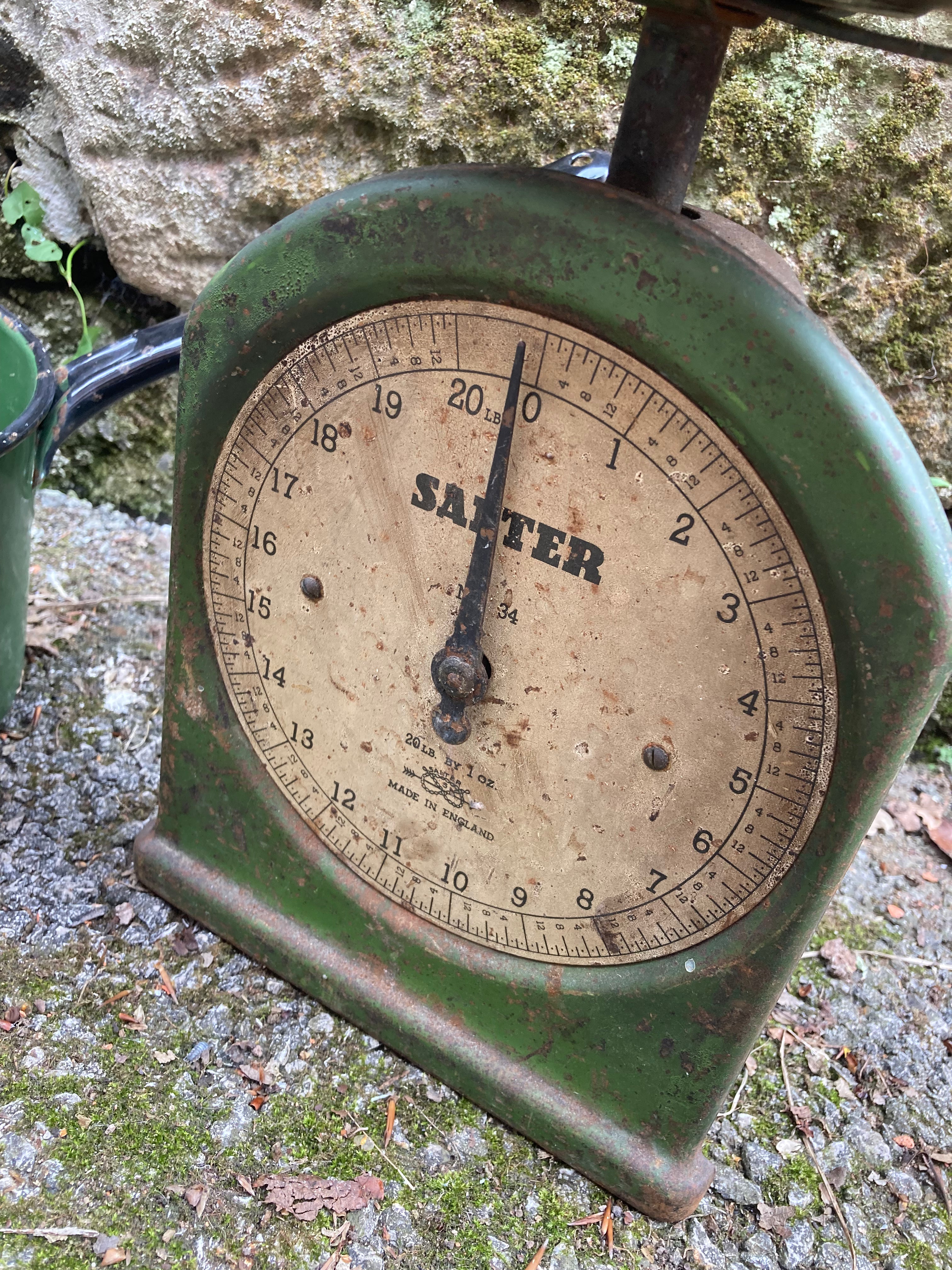 Vintage Kitchen Wares .. Emerald Green Scales & Pan