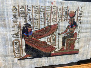 Vintage Framed Egyptian Papyrus Hand Painted  - Pair of Goddesses