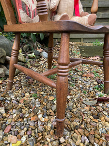 Antique Victorian Wooden Elm Windsor Grandfather Kitchen Fireside Chair Great Repair !