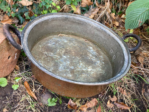 Large Antique Victorian Copper Two Handled Preserve Pot / Pan Iron Hand Forged Riveted Handles