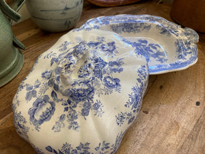 Traditional English Blue & White Transferware Lidded Serving Dish / Platter / Plate