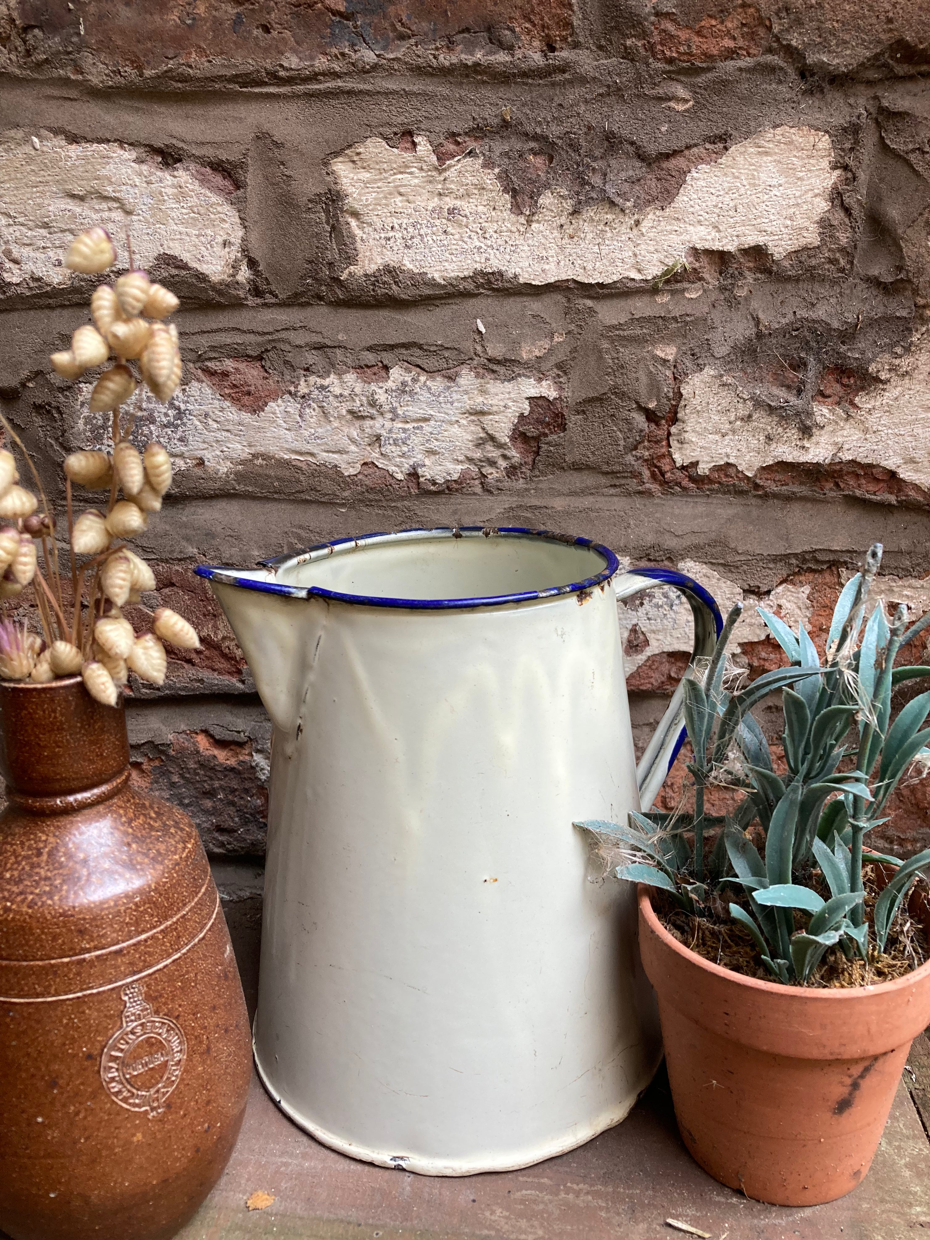 Shabby Chic Enamel Jug Vintage 1950’s Flowers / Floral