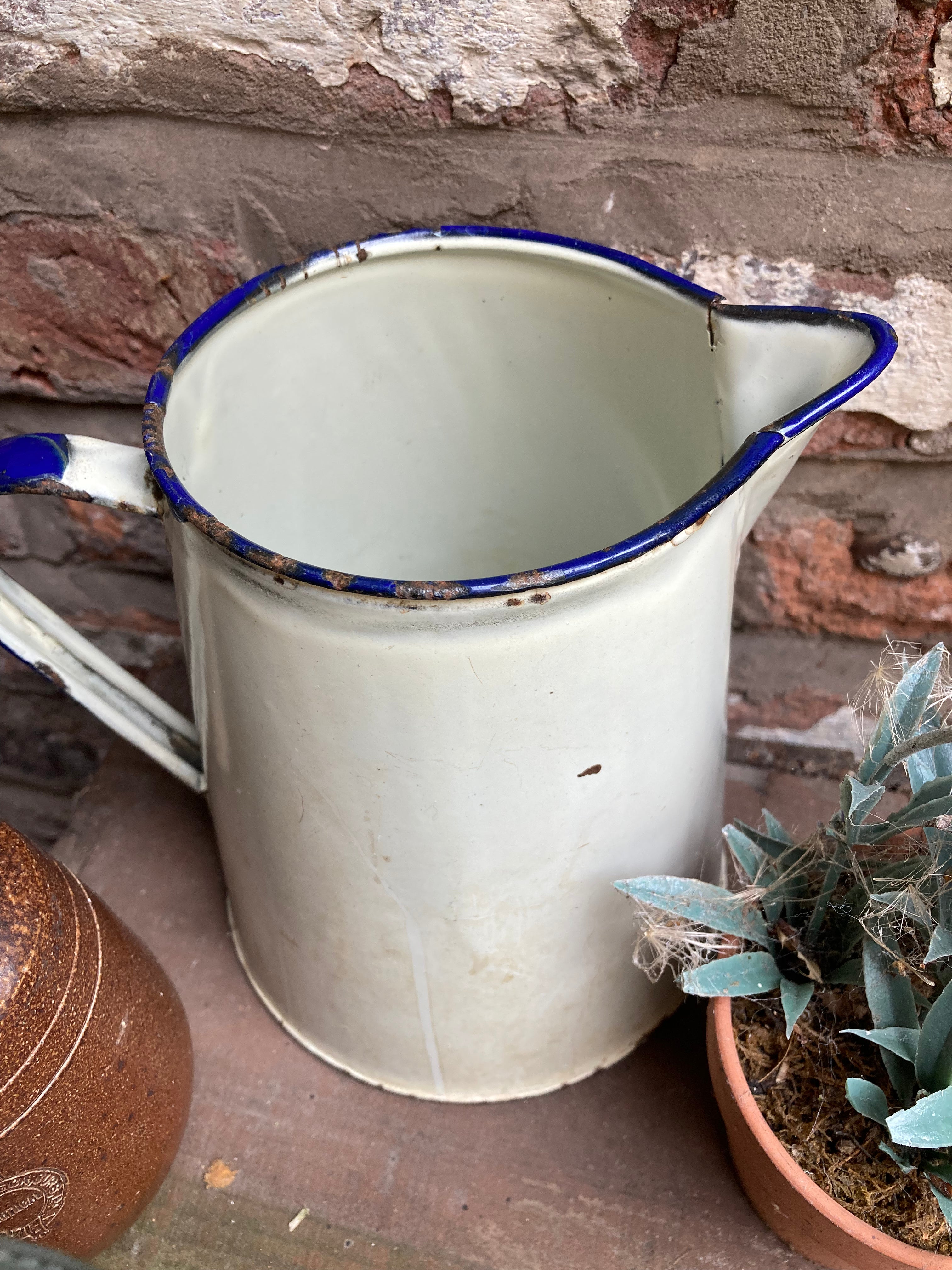 Shabby Chic Enamel Jug Vintage 1950’s Flowers / Floral