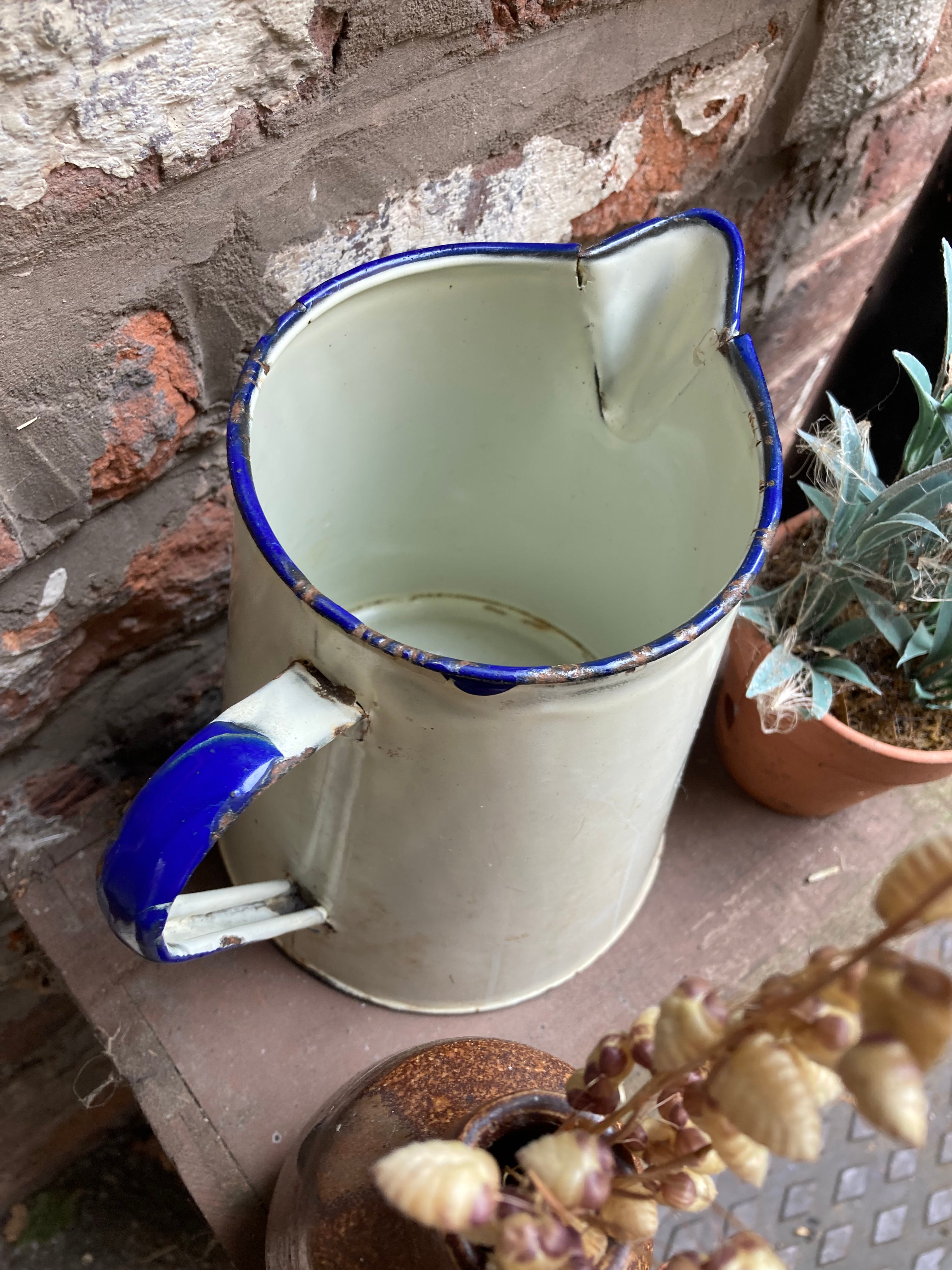 Shabby Chic Enamel Jug Vintage 1950’s Flowers / Floral