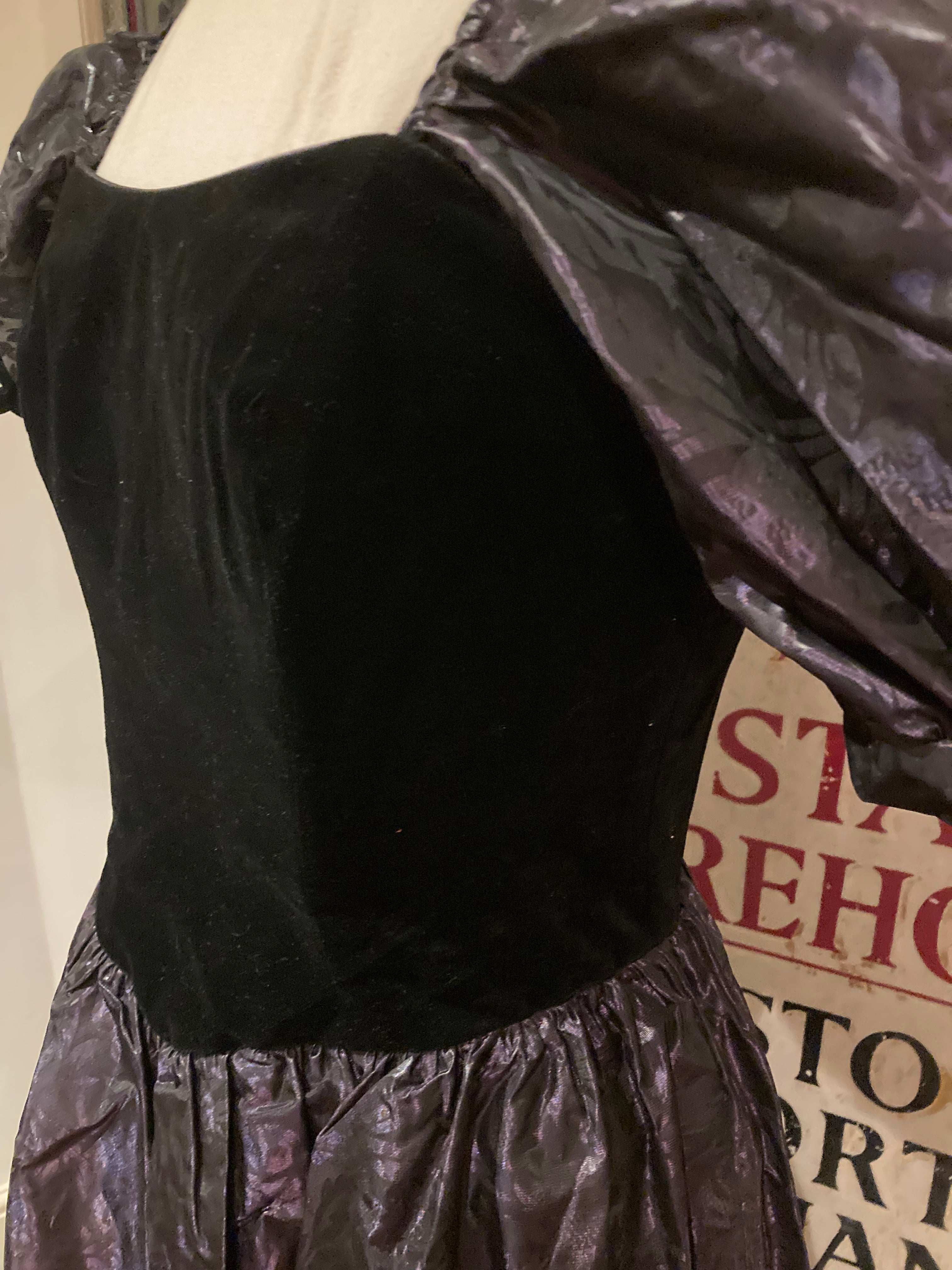 Laura Ashley Ball Gown Dress Party Glam Rock Vintage Taffeta Black Purple Velvet