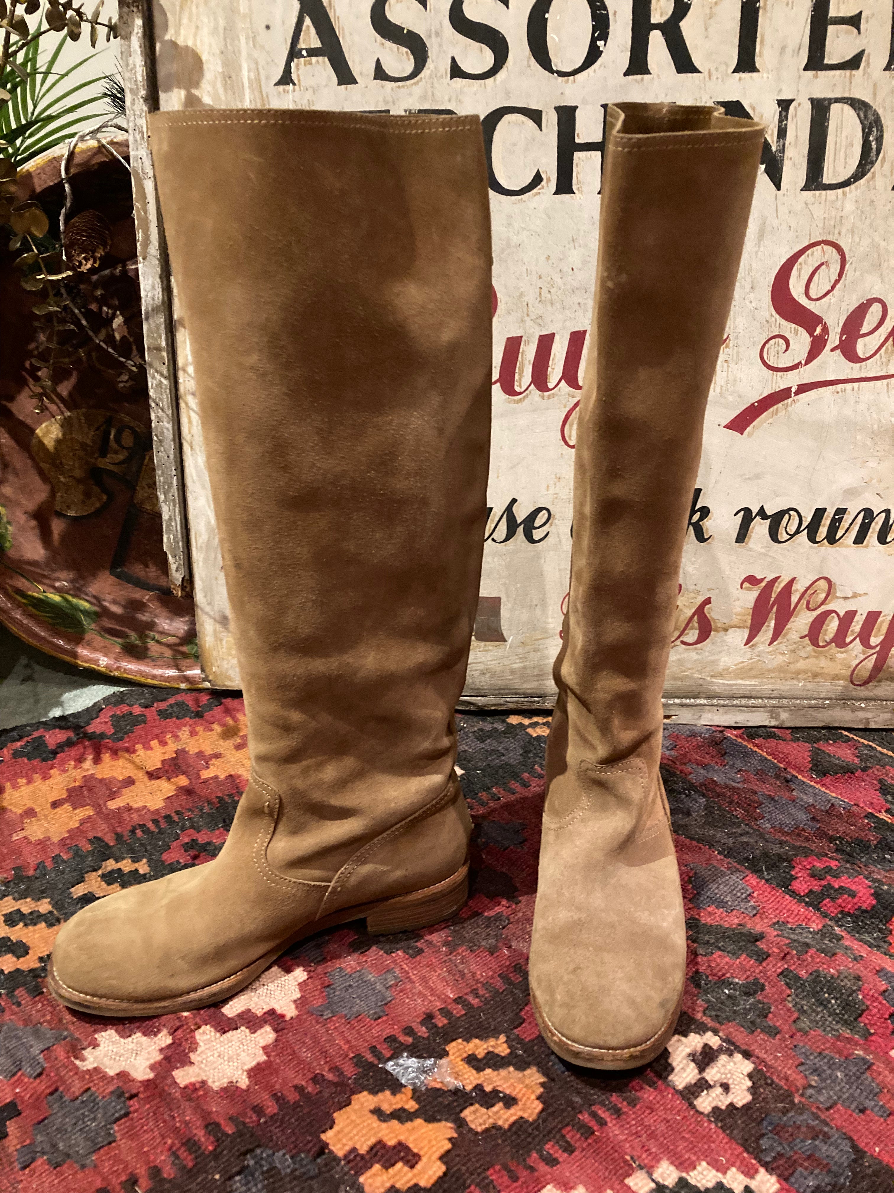 Vintage Jimmy Choo Boots Knee High Suede Distressed Boho Styling