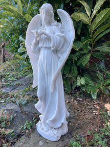 Simple, Elegant “Angel of Peace” Garden Statue with Dove .. Composite Marble Memorable Decoration