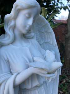 Simple, Elegant “Angel of Peace” Garden Statue with Dove .. Composite Marble Memorable Decoration