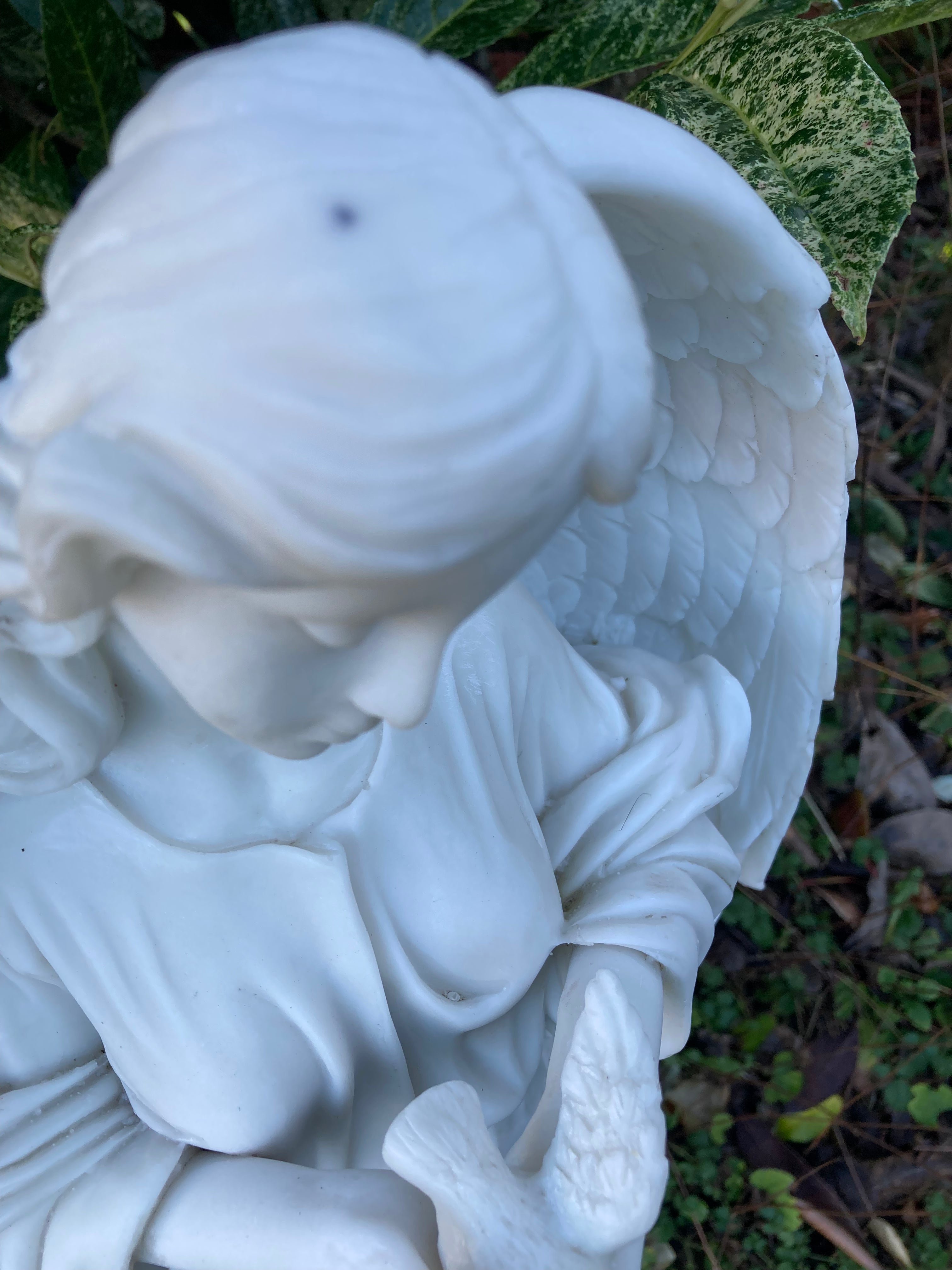 Simple, Elegant “Angel of Peace” Garden Statue with Dove .. Composite Marble Memorable Decoration