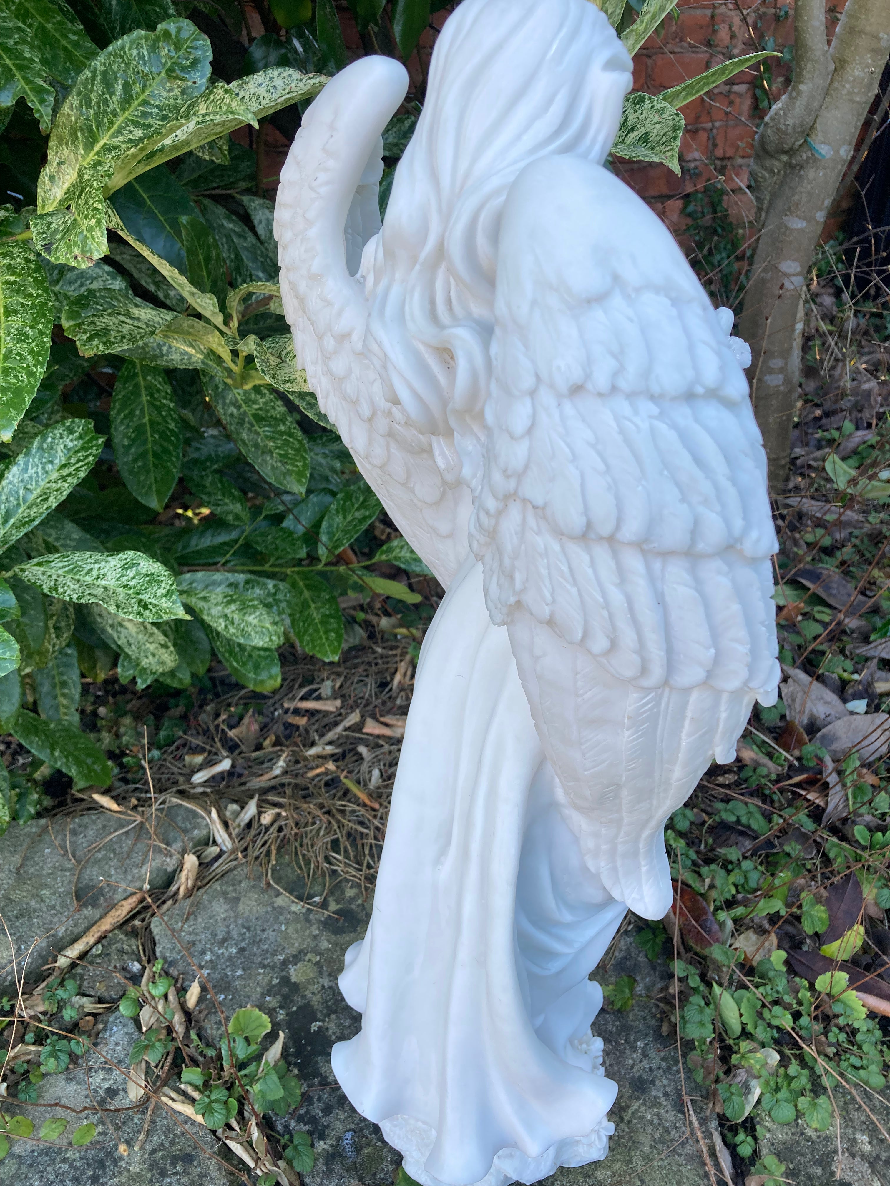 Simple, Elegant “Angel of Peace” Garden Statue with Dove .. Composite Marble Memorable Decoration